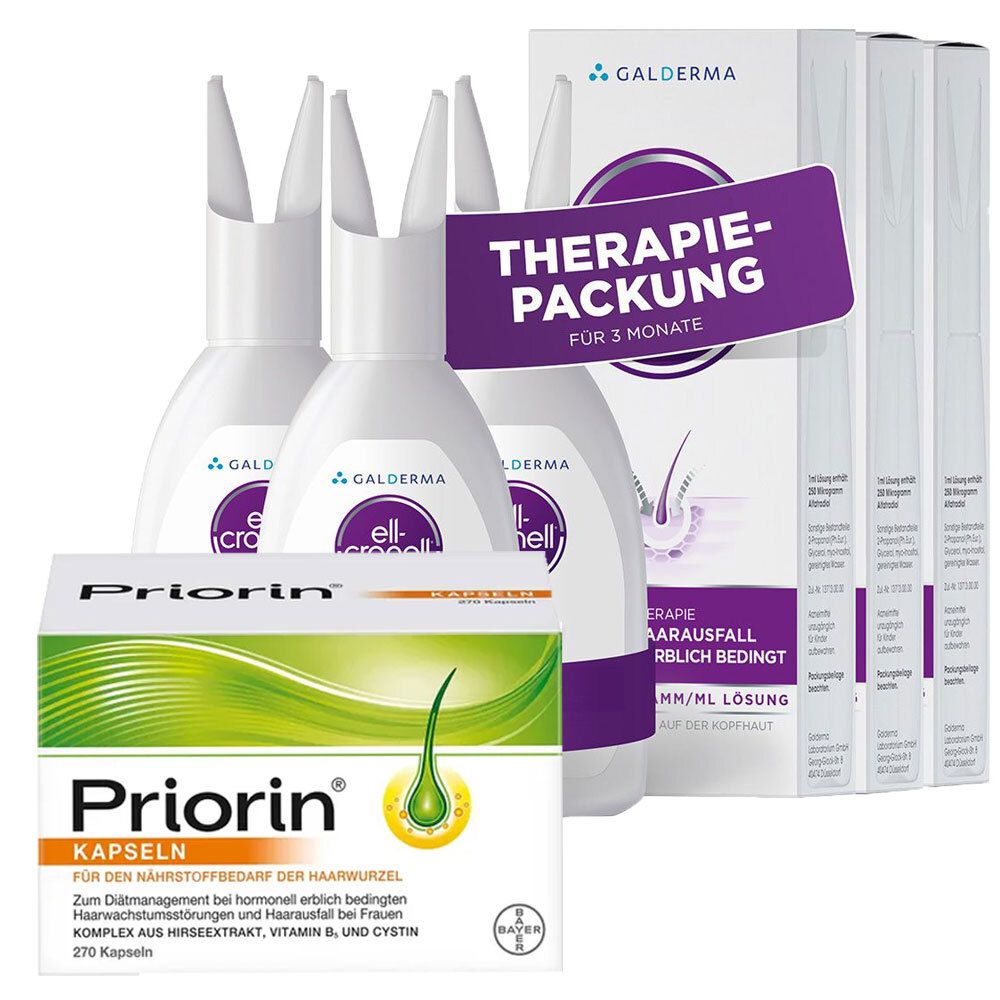 Priorin® Kapseln + Ell-Cranell® bei hormonell-erblich bedingtem Haarausfall 3x200 ml