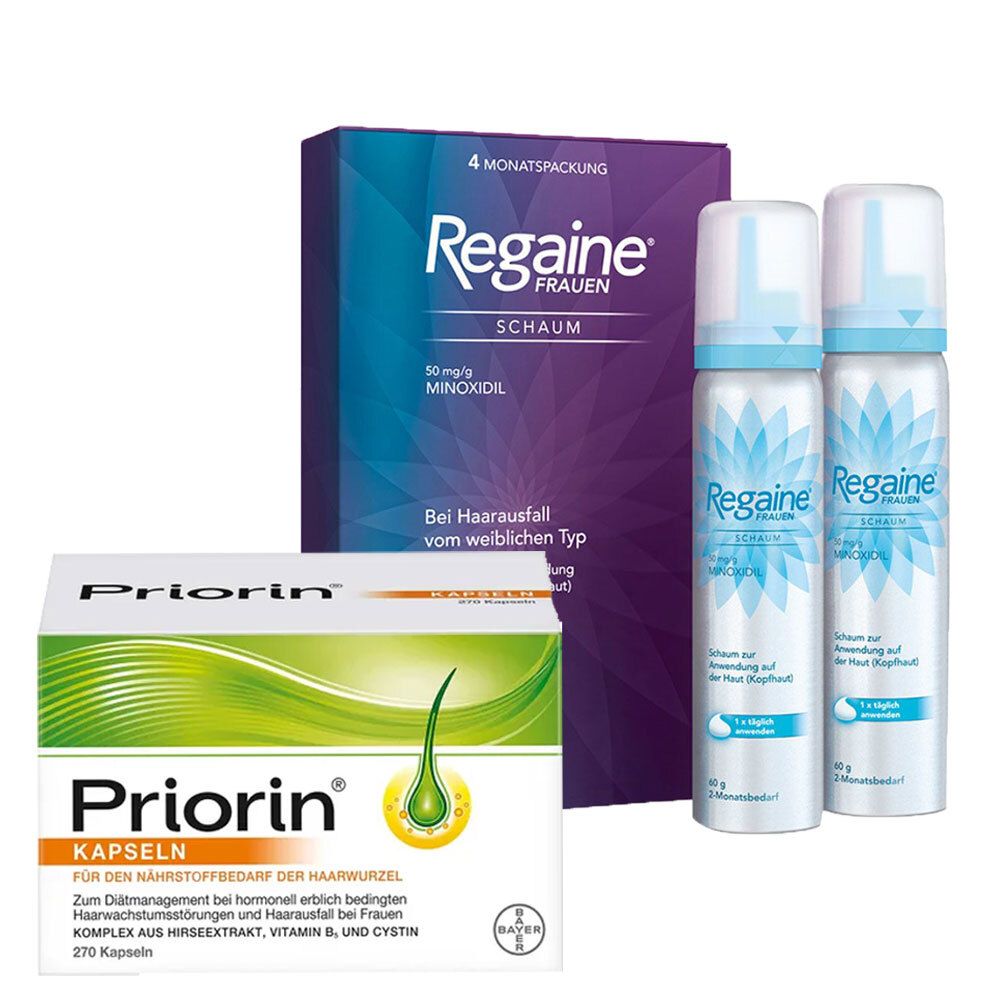 Priorin® Kapseln + Regaine® Frauen Schaum 4 Monats-Vorrat