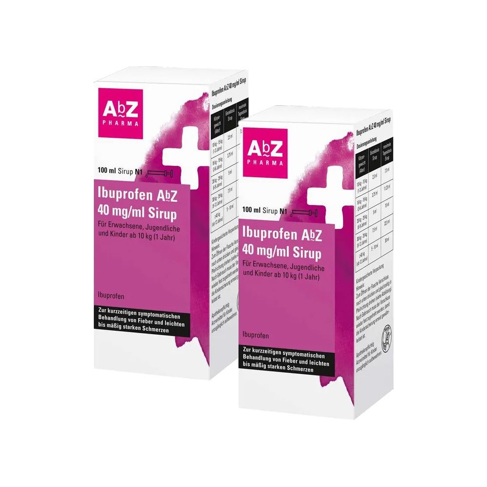 Ibuprofen AbZ 40 mg/ml Sirup: Hilft effektiv gegen Schmerzen und senkt Fieber, für Kinder ab 1 Jahr und 10 kg Körpergewicht, Jugendliche und Erwachsene, Saft
