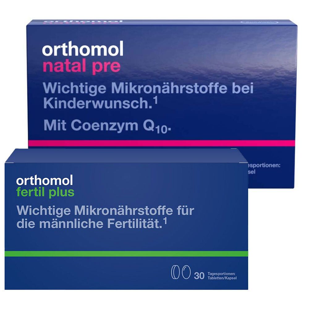 Orthomol Natal pre Kapseln + Orthomol Fertil plus Tabletten/Kapseln - wichtige Mikronährstoffe bei Kinderwunsch für die Frau und den Mann
