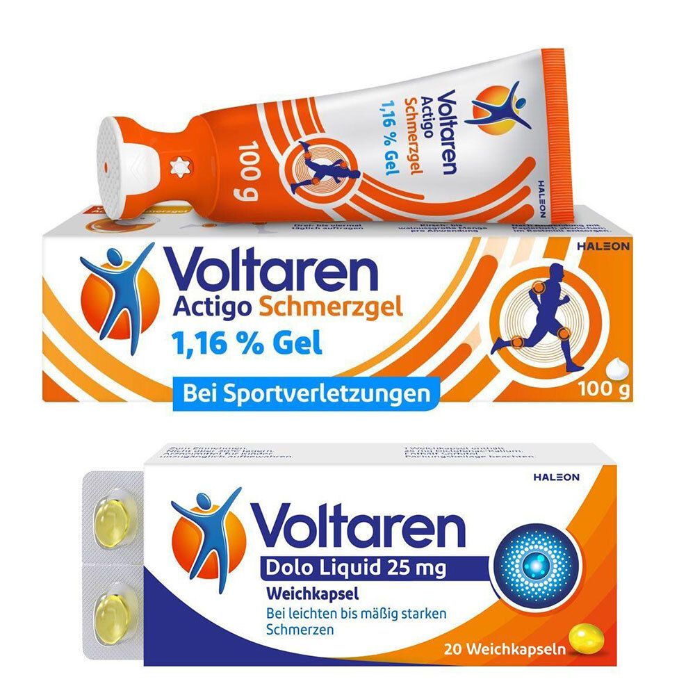 Voltaren Dolo Liquid 25 mg Weichkapseln + Voltaren Actigo Schmerzgel mit 1% Diclofenac
