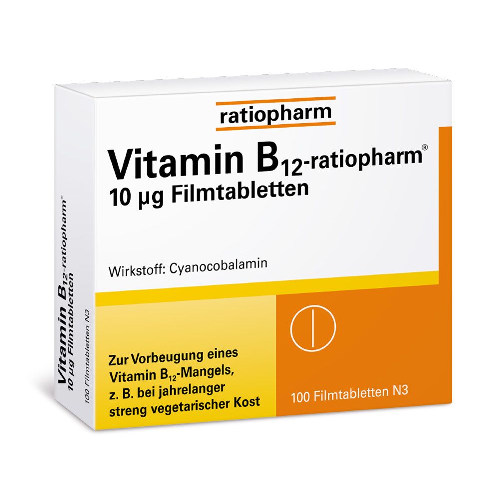Vitamin-B12-ratiopharm® 10 μg Filmtabletten – zur Vorbeugung eines Vitamin-B12-Mangels insbesondere bei vegetarischer Ernährung, enthält Cyanocobalamin