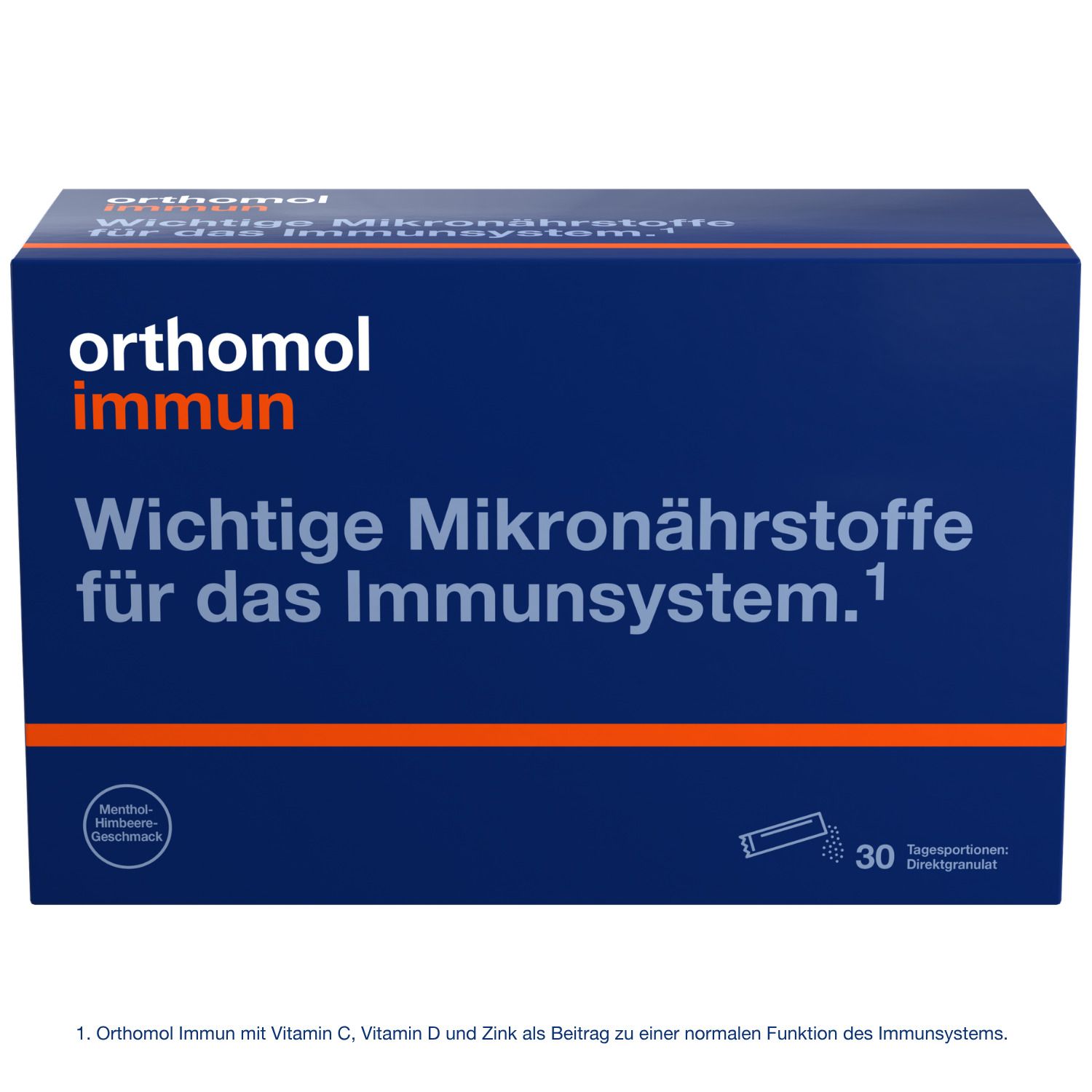 Orthomol Immun - Mikronährstoffe zur Unterstützung des Immunsystems - mit Vitamin C, Vitamin D und Zink - Direktgranulat Menthol-Himbeere