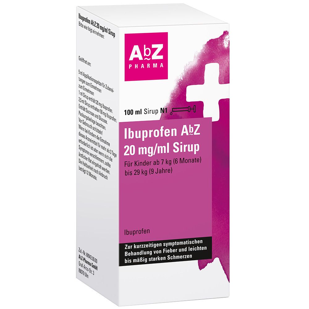 Ibuprofen AbZ 20 mg/ml Sirup: Hilft effektiv gegen Schmerzen und senkt Fieber, für Kinder ab 1 Jahr und 10 kg Körpergewicht, Jugendliche und Erwachsene
