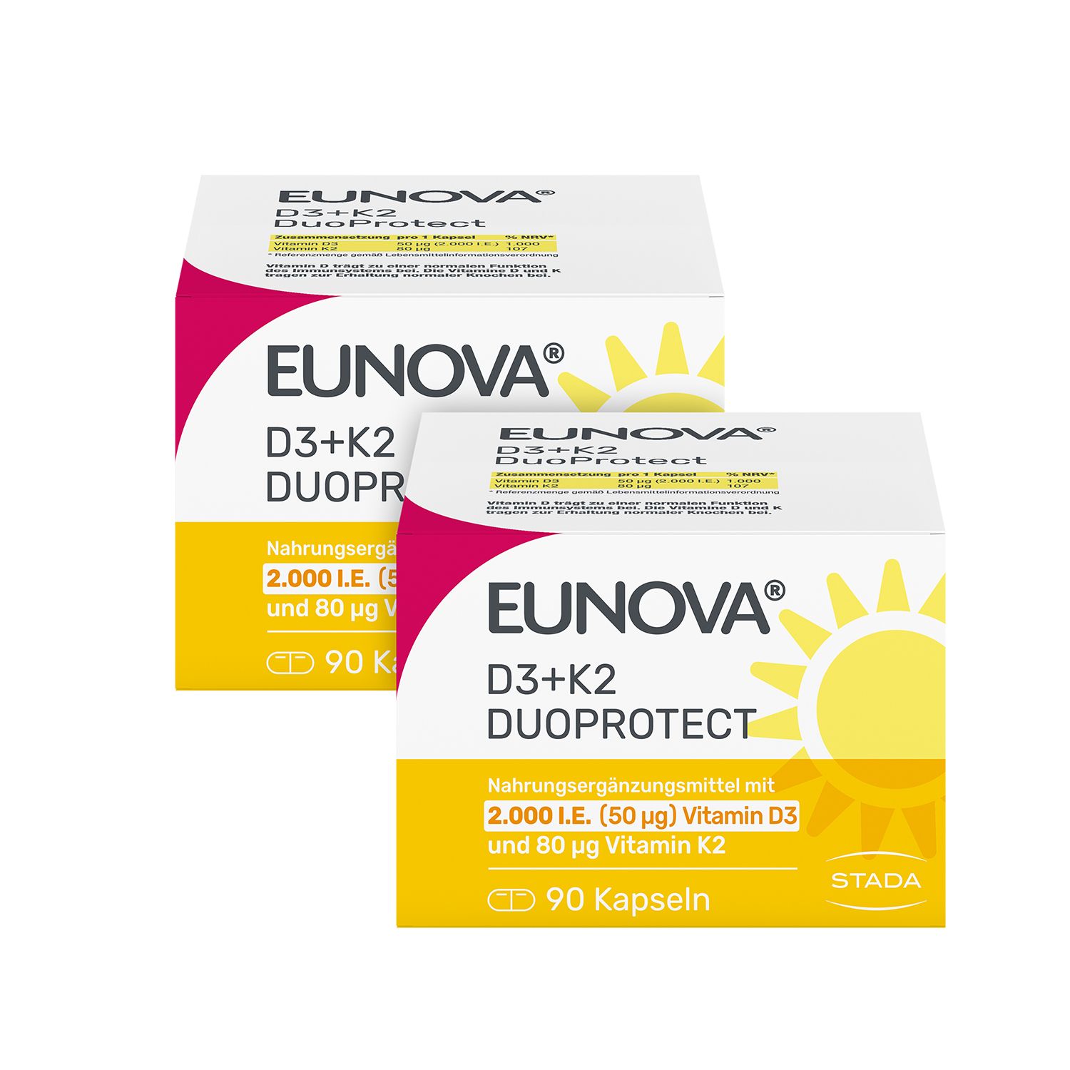 EUNOVA® D3 + K2 DuoProtect – 2.000 I.E. Nahrungsergänzungsmittel mit Vitamin D und K zur normalen Funktion des Immunsystems & Erhaltung normaler Knochen