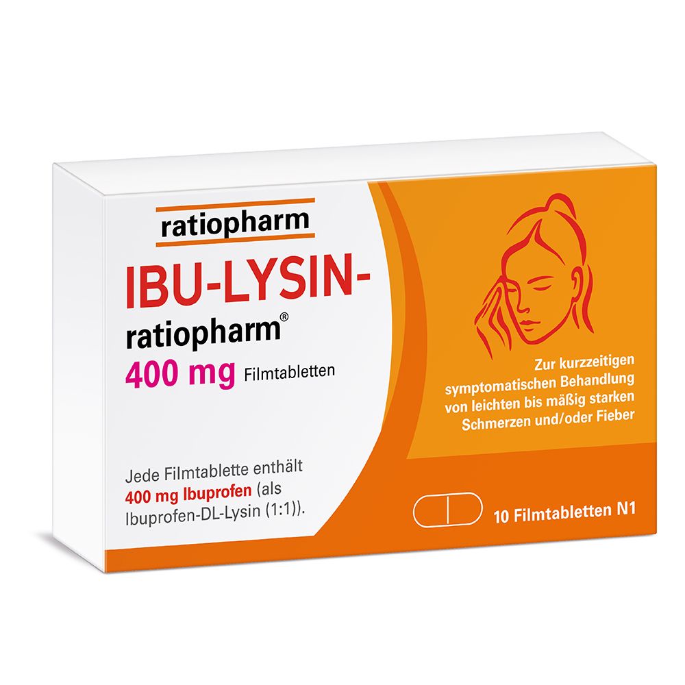 IBU-LYSIN-ratiopharm® 400 mg Filmtabletten: Lindern Kopfschmerzen schnell durch die Kombination aus Ibuprofen und dem Wirkbeschleuniger Lysin