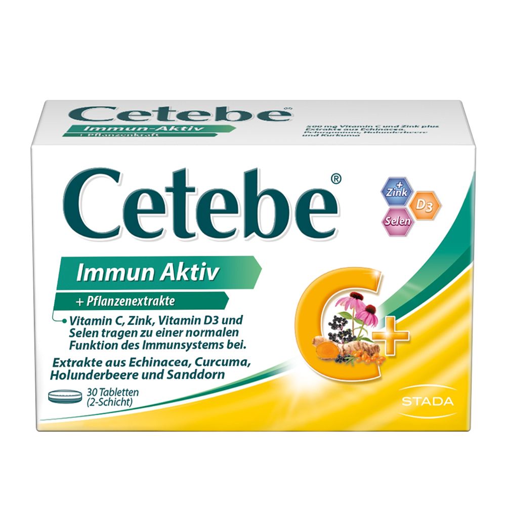 Cetebe® Immun Aktiv: Nahrungsergänzungsmittel zur Unterstützung der Abwehrkräfte mit Vitamin C, D3, Zink, Selen und ausgesuchten Pflanzenextrakten