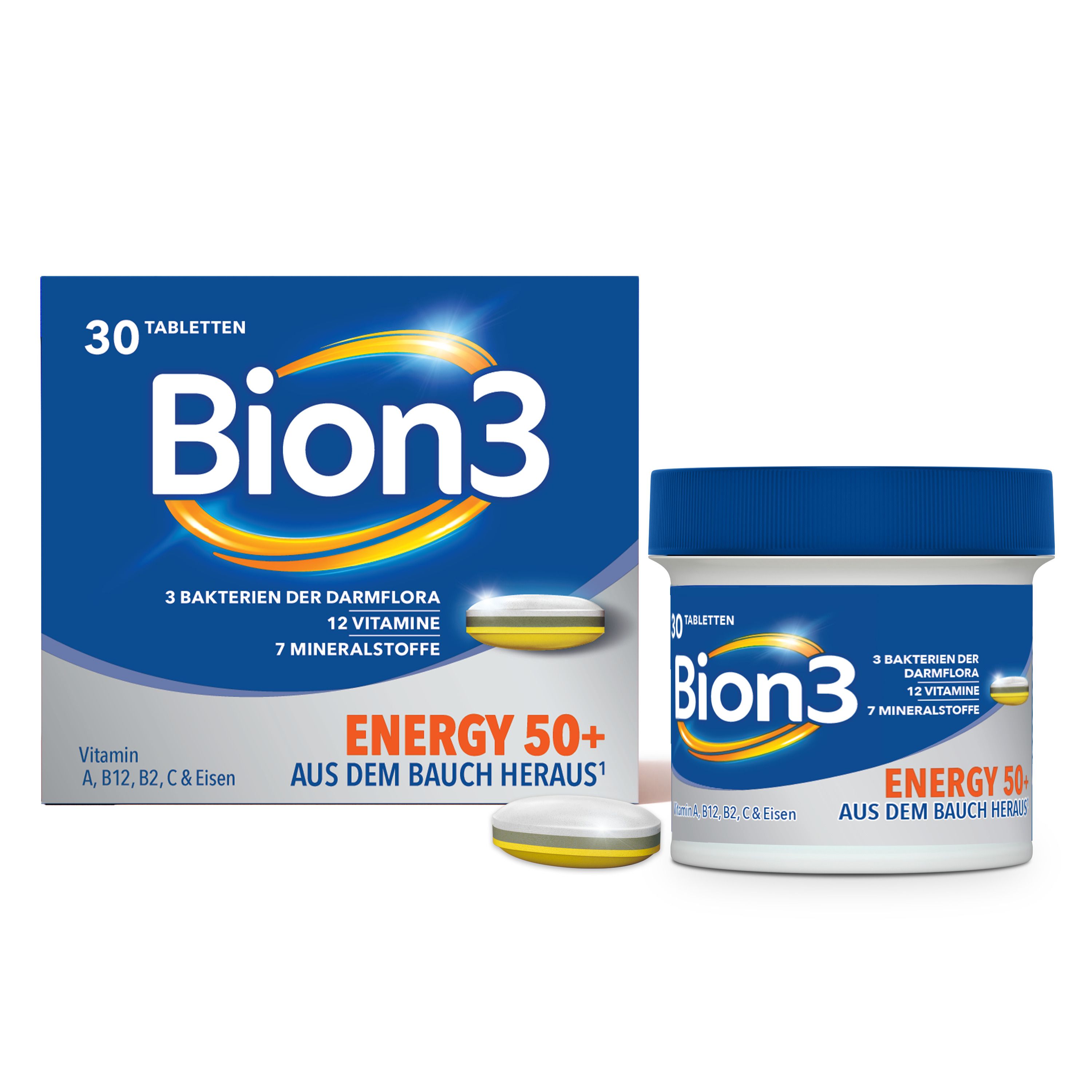 Bion3 Energy¹ 50+ Tabletten, Vitamin B12, Vitamin C, Zink, Eisen & Bakterienkulturen - Jetzt 33% Geld-zurück-Aktion ¹¹