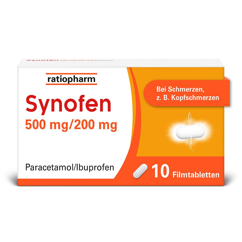 Synofen von ratiopharm: schnell, stark und gut verträglich gegen Schmerzen – mit der Wirkstoff kombination aus Paracetamol und Ibuprofen und einer schnelleren Wirkung als Ibuprofen allein