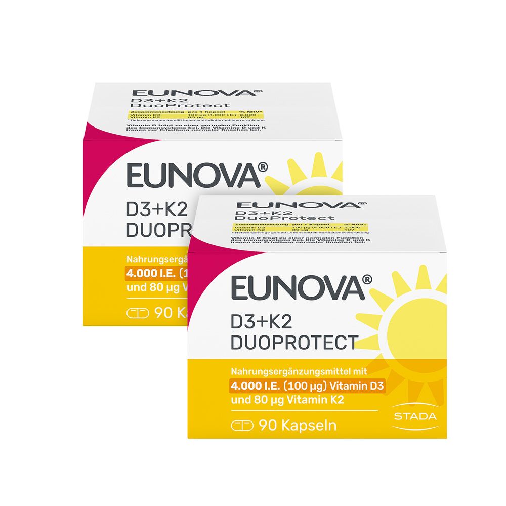 EUNOVA® D3 + K2 DuoProtect – 4.000 I.E.  Nahrungsergänzungsmittel mit zur normalen Funktion des Immunsystems & Erhaltung normaler Knochen