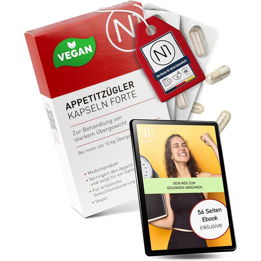 N1 Appetitzügler Kapseln Forte – Appetithemmer zum Abnehmen & zur Gewichtsreduktion, Reduziert Appetit & sorgt für langanhaltendes Sättigungsgefühl, Appetitzuegler
