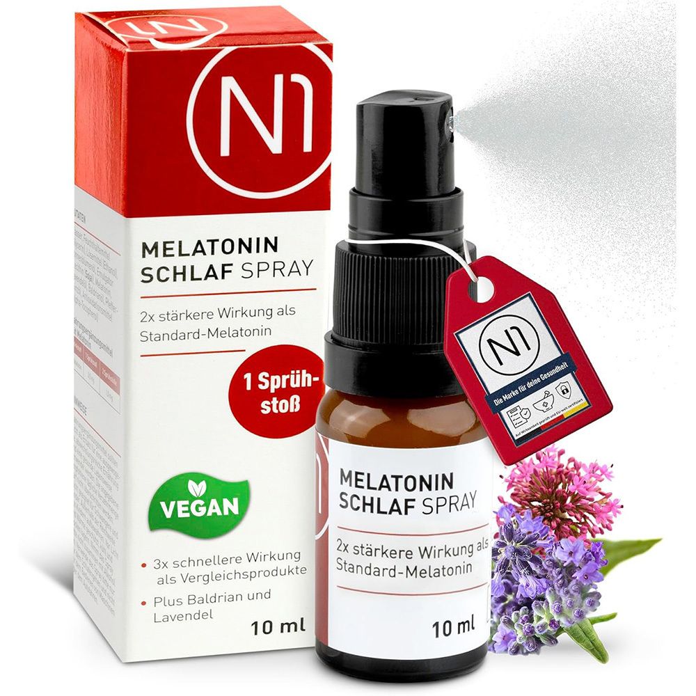 N1 Melatonin Einschlaf Spray – 3x schneller als Vergleichsprodukte, Verkürzt die Einschlafzeit, Melatonin Spray, Melatonin Schlafspray