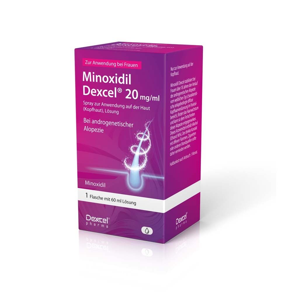 Minoxidil Dexcel® 20 mg/ml Spray, bei erblich bedingtem Haarausfall bei Frauen