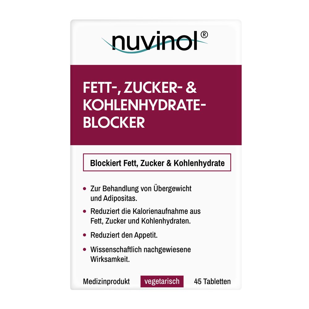 nuvinol Fett-, Zucker- & Kohlenhydrateblocker – Bei Abnehmen & Diät. Bei Adipositas & Übergewicht.