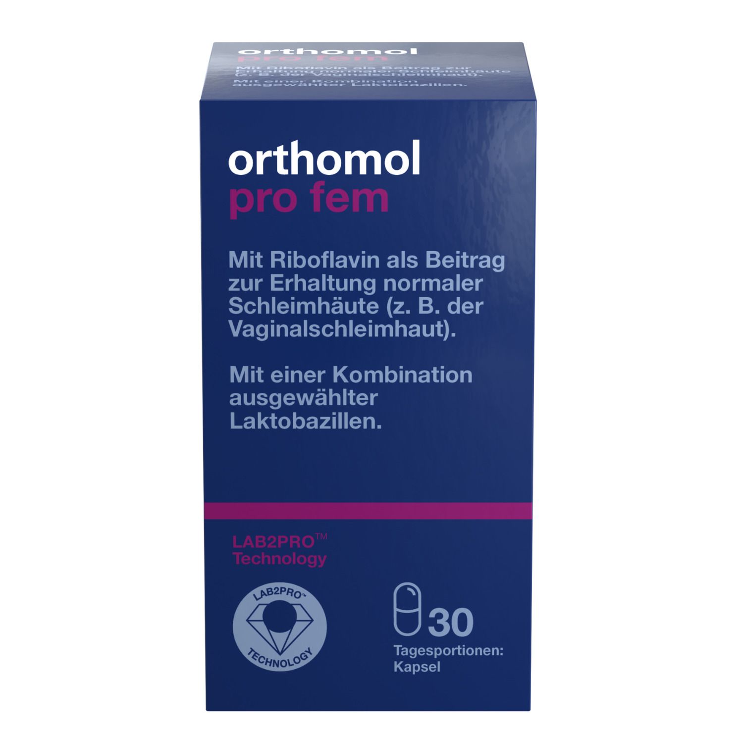 Orthomol Pro fem - Nahrungsergänzung mit Vitamin B2 (Riboflavin) und mit Laktobazillen zur Unterstützung der Vaginalschleimhaut - Kapseln