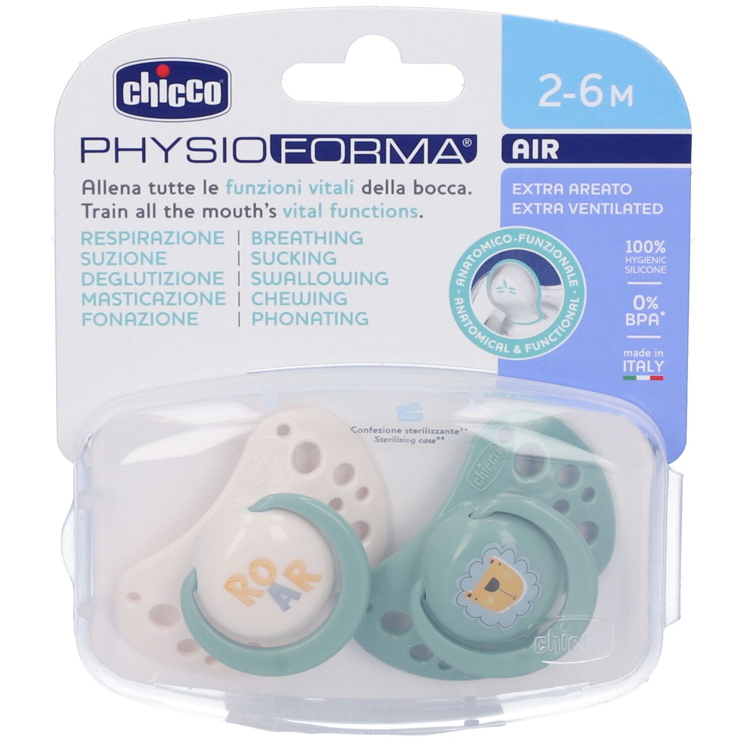 Chicco Schnuller Air Grün Silikon 2-6 Monate 2 Stück Chicco
