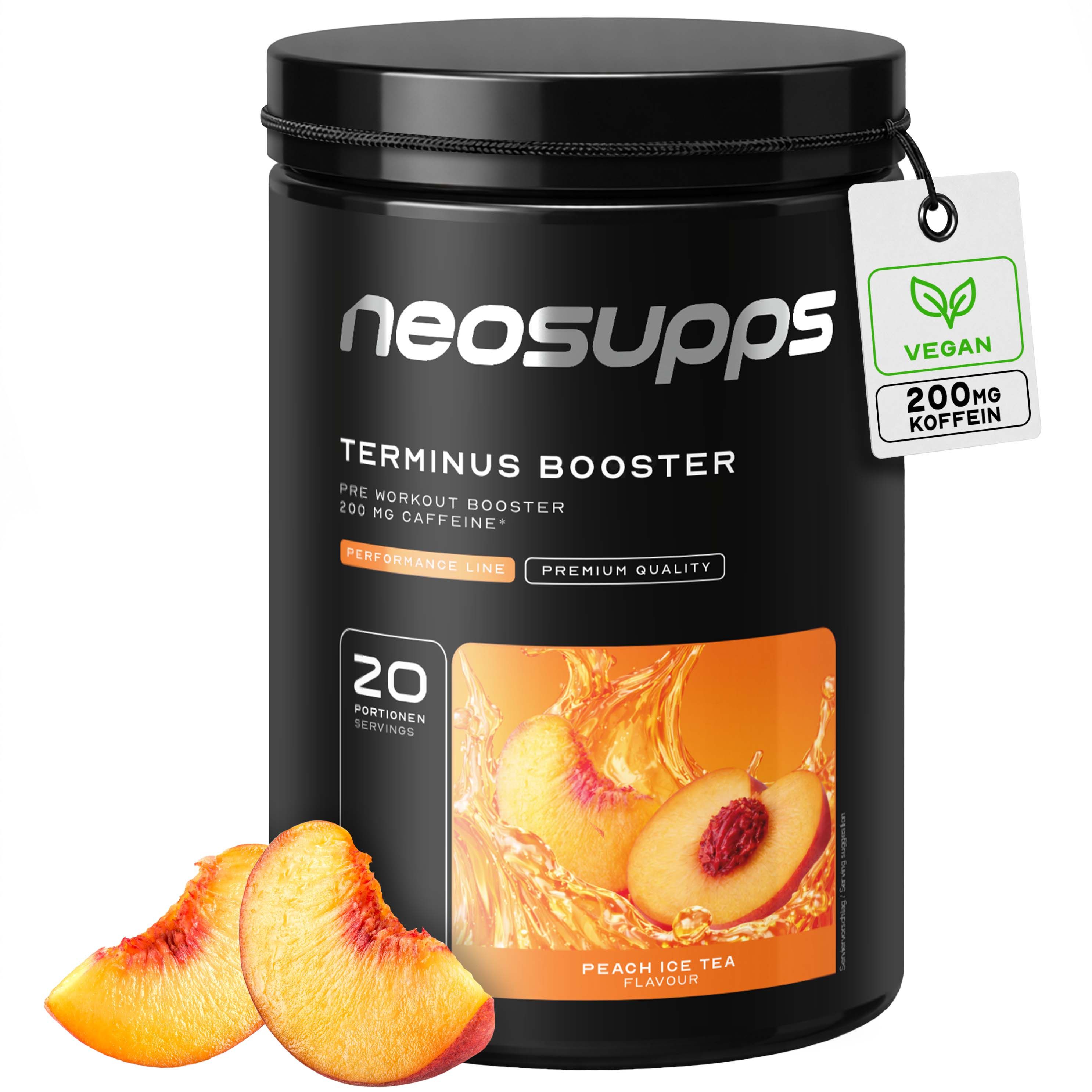 Neosupps Terminus Booster Peach Ice Tea, 540g, Pre Workout Booster mit Koffein