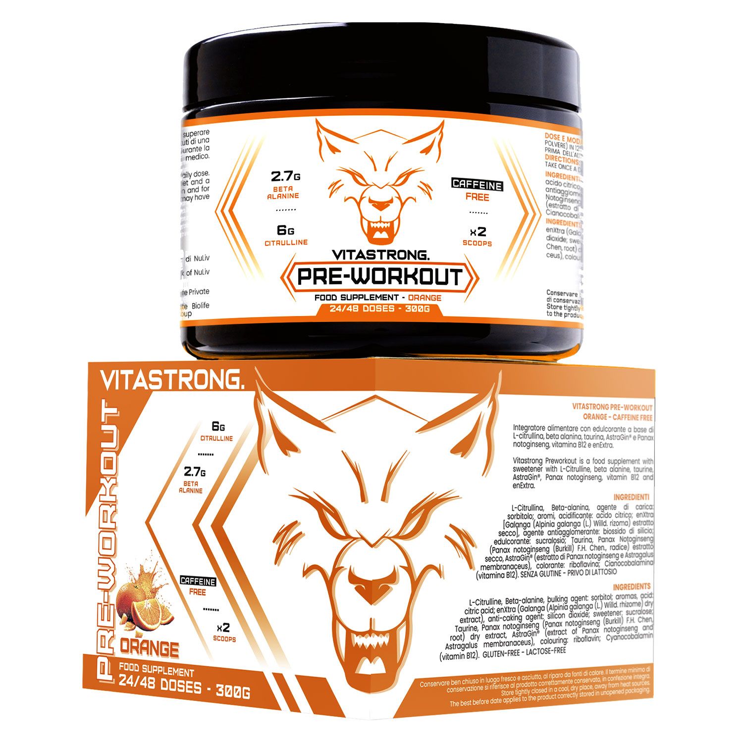 Vitastrong Pre-Workout Koffeinfrei - Orange, Energie und Fokus ohne Koffein