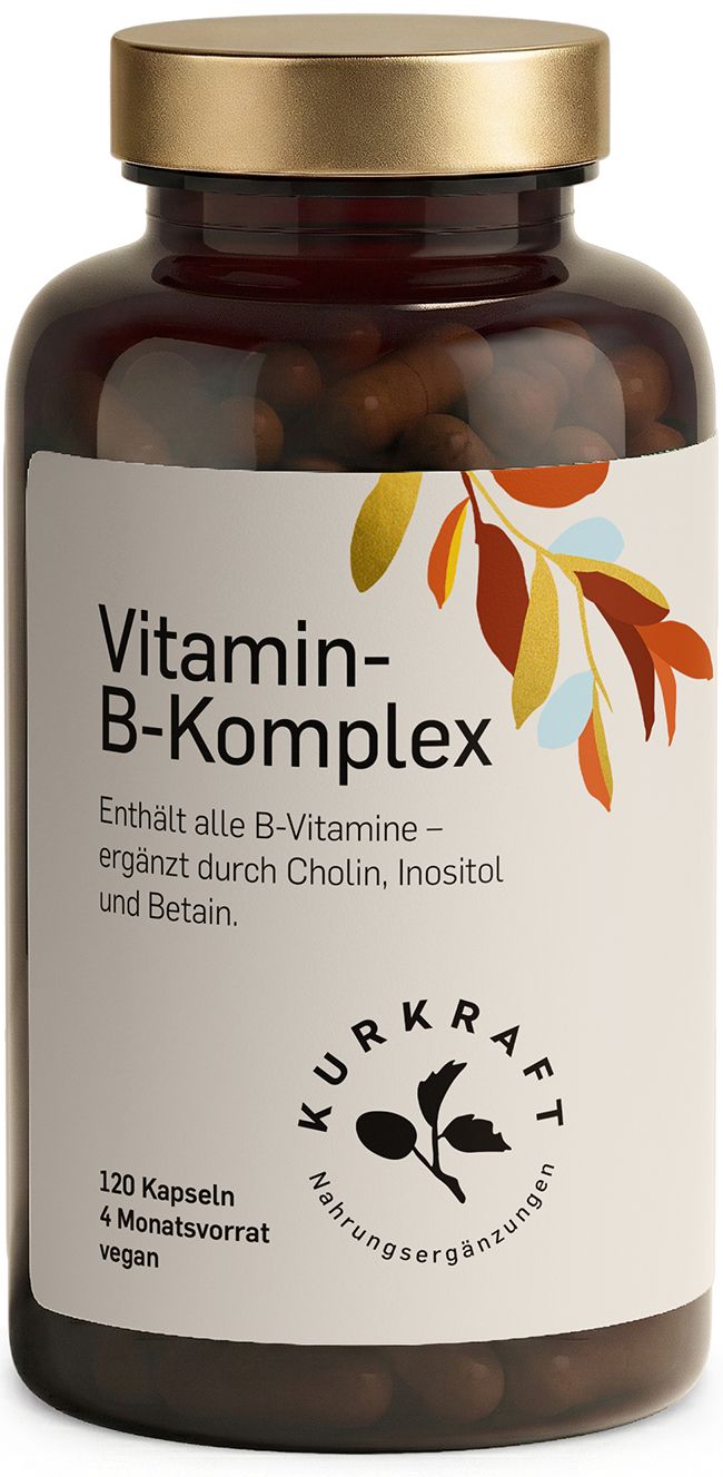 Kurkraft© Vitamin B Komplex – Alle 8 B-Vitamine + 3 Kofaktoren – 120 Kapseln – 4 Monate