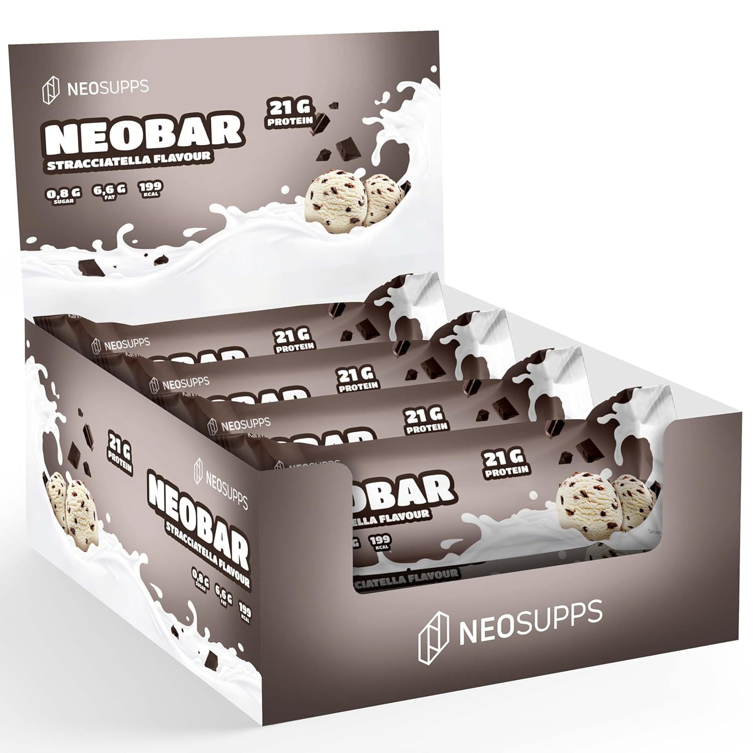 Neosupps NeoBar Proteinriegel Stracciatella für Muskelaufbau und Diät, Eiweißriegel