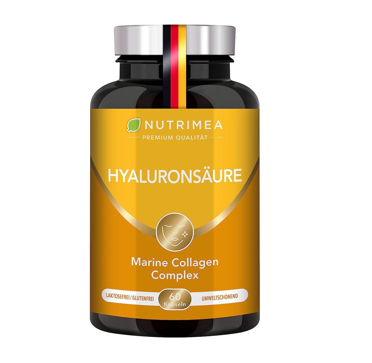 Nutrimea Hyaluronsäure Kapseln Hochdosiert - Marines Kollagen mit Vitamin C + Vitamin A - N
