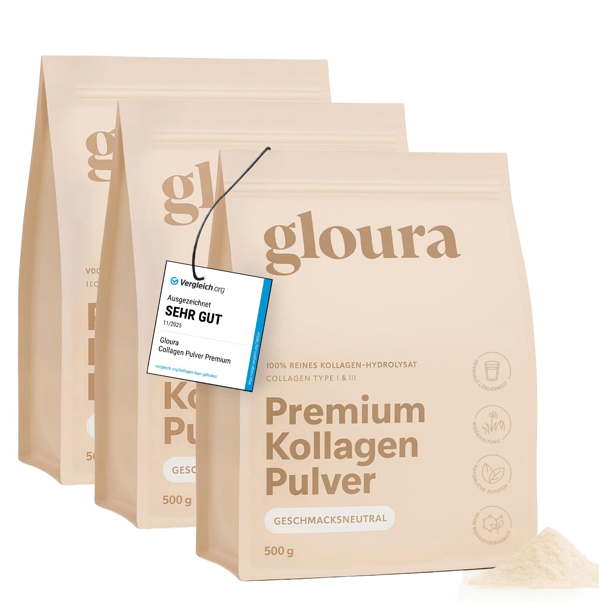Gloura® Premium Kollagen Hydrolysat Pulver (Typ 1 & 3) für schöne Haut, Haare & Nägel