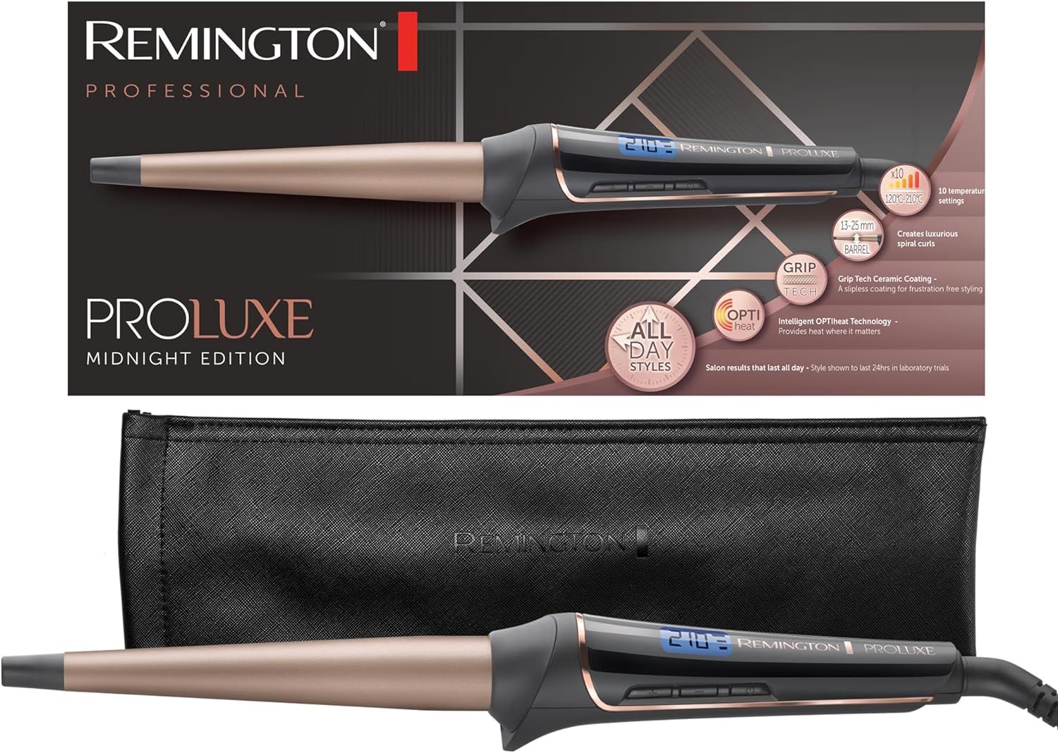 REMINGTON Lockenstab CI91W1B PROluxe Midnight große Locken Wellen kegelförmig