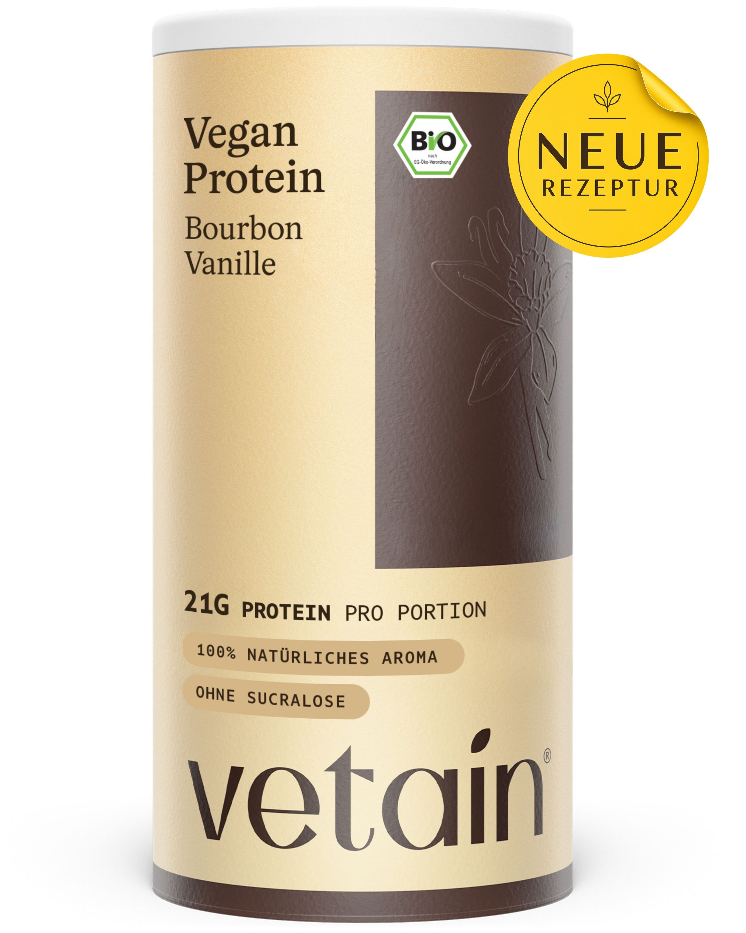 VETAIN Proteinpulver Vegan - Vanille - 21g Eiweiß pro Portion - Ohne Zuckerzusatz - 100% Bio