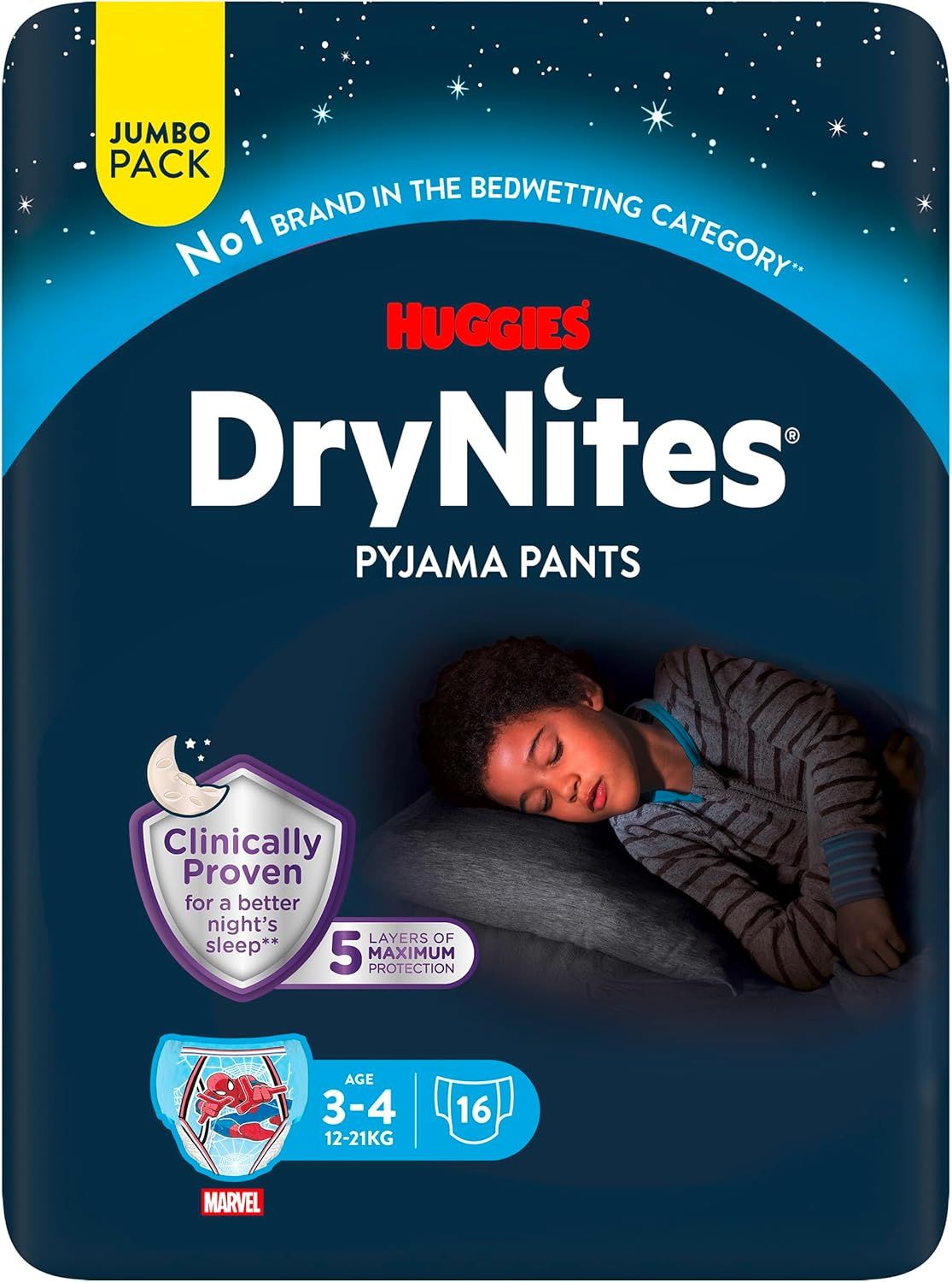 Huggies DryNites Windeln für Jungen 3-4 Jahre (12-21kg) Jumbo Monatspack