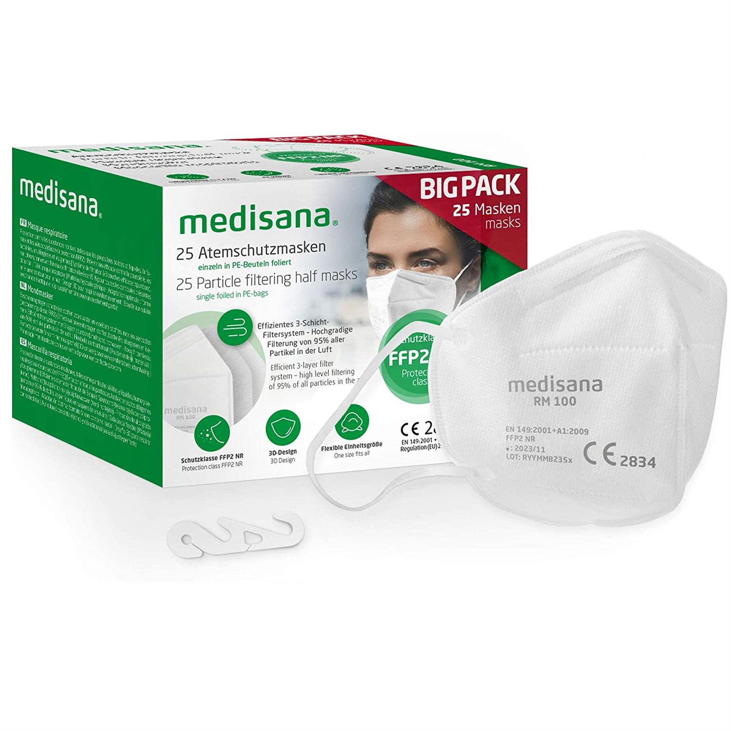 medisana RM 100 FFP2 Maske - 25 Stück Atemschutzmaske Atemmaske Gesichtsmaske