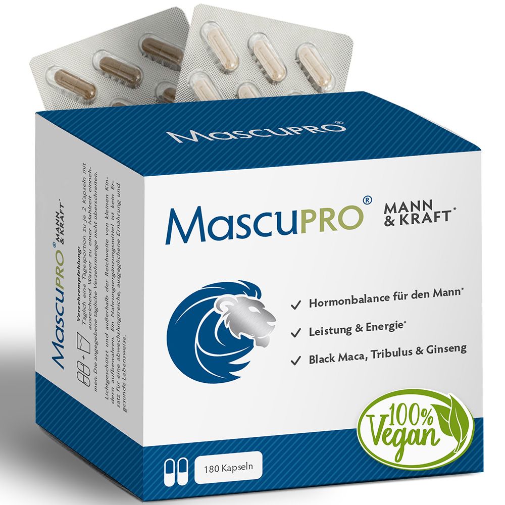 MascuPRO Mann & Kraft | Testosteron Balance & Energie | schwarzes Maca & Tribulus