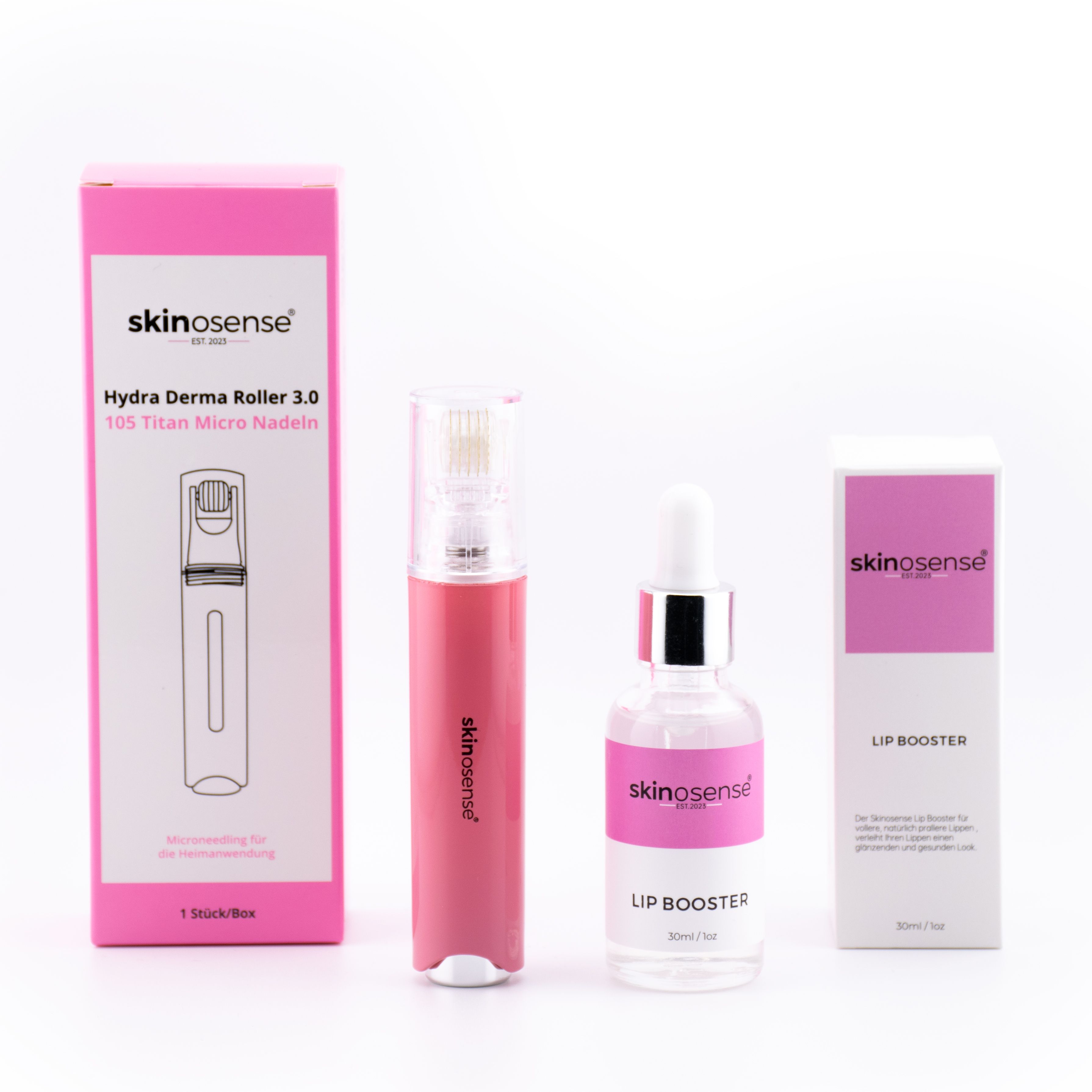 Skinosense® Lip Booster Set, Hydra Derma Roller 3.0 mit 105 Nadeln & Lip Booster Serum