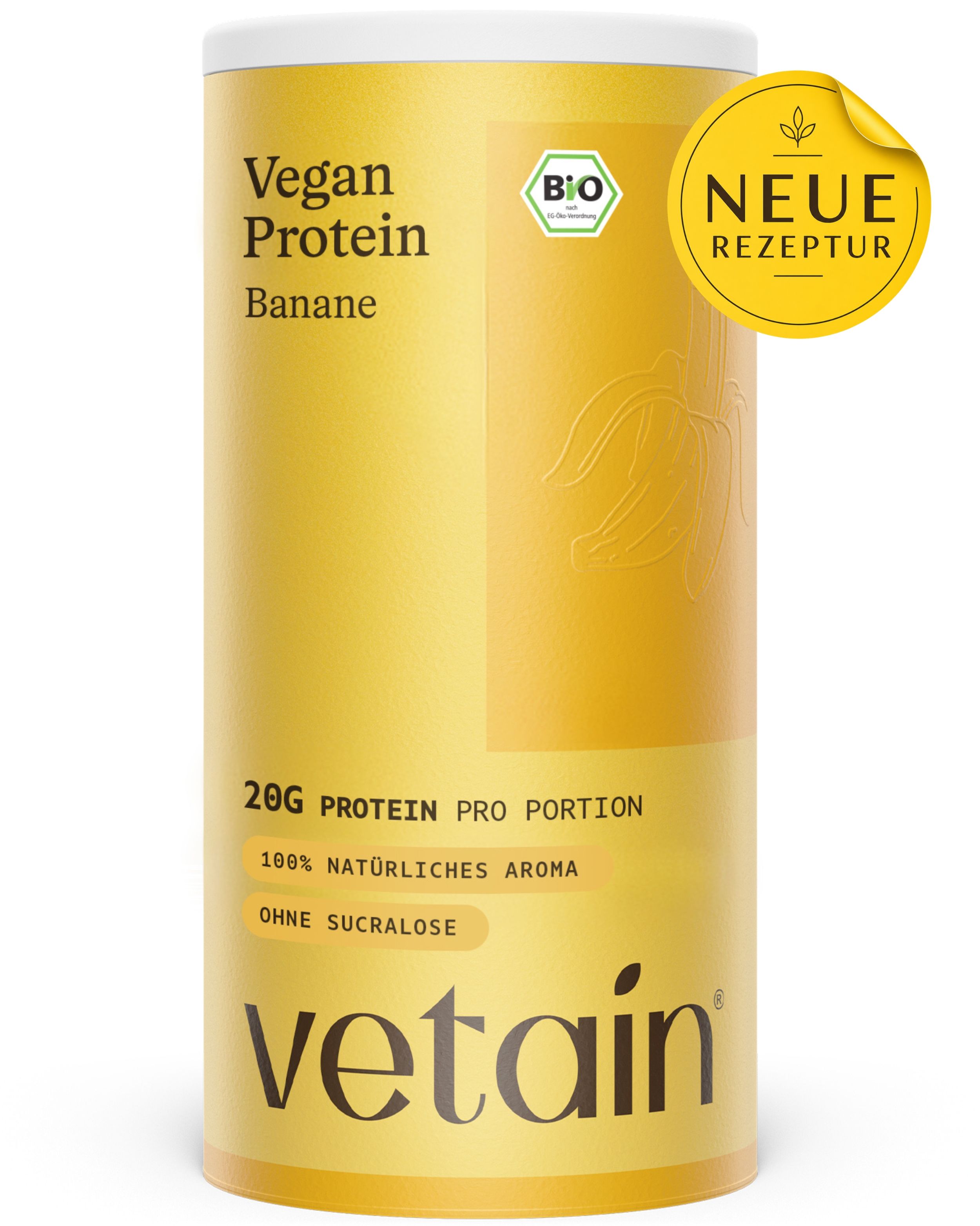 VETAIN Proteinpulver Vegan - Banane - 20g Eiweiß pro Portion - Ohne Zuckerzusatz - 100% Bio