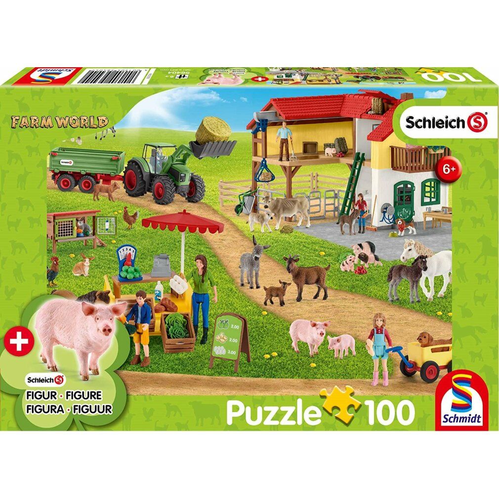schmidt Puzzle Schleich Bauernhof mit Verkaufsstand 100 Teile + Schleich-Figur