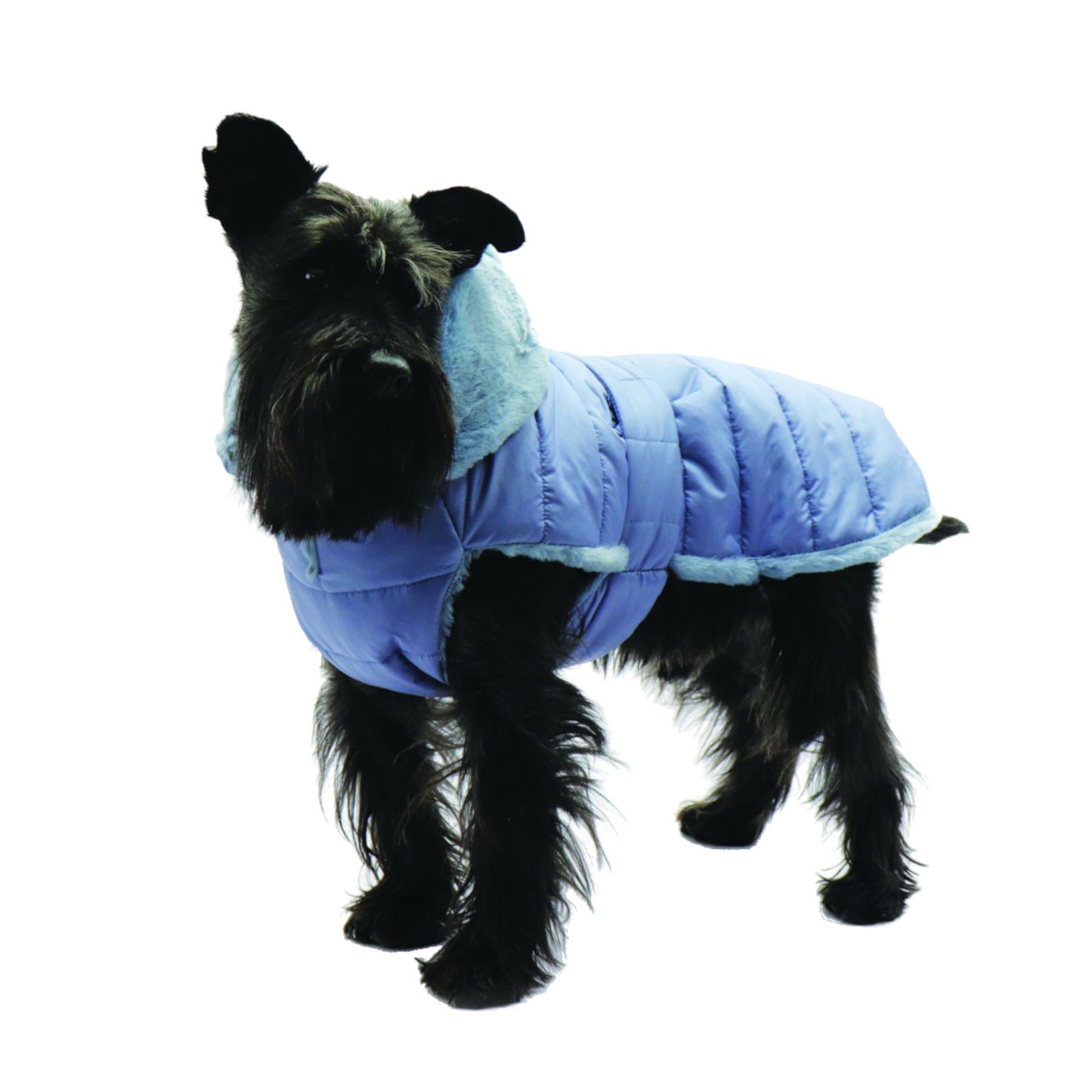 Fashion Dog Hunde-Steppmantel mit Kunstpelz-Futter - Azzurro - 36 cm