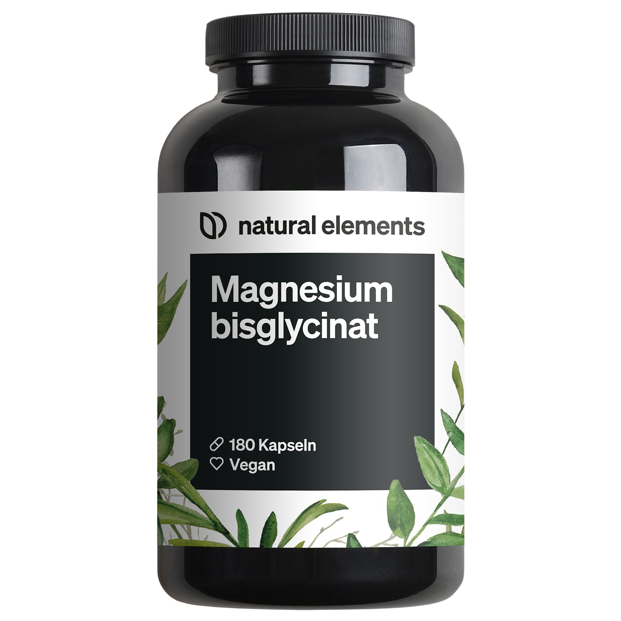 natural elements Magnesiumbisglycinat – Chelatiertes Magnesium – 180 Kapseln – 300mg Magnesium/Tag
