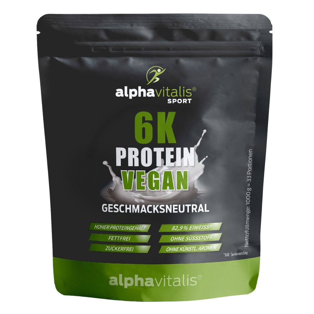 Alphavitalis® 6k veganes Proteinpulver neutral ohne Süßstoff - 1Kg Eiweiß Shake Protein