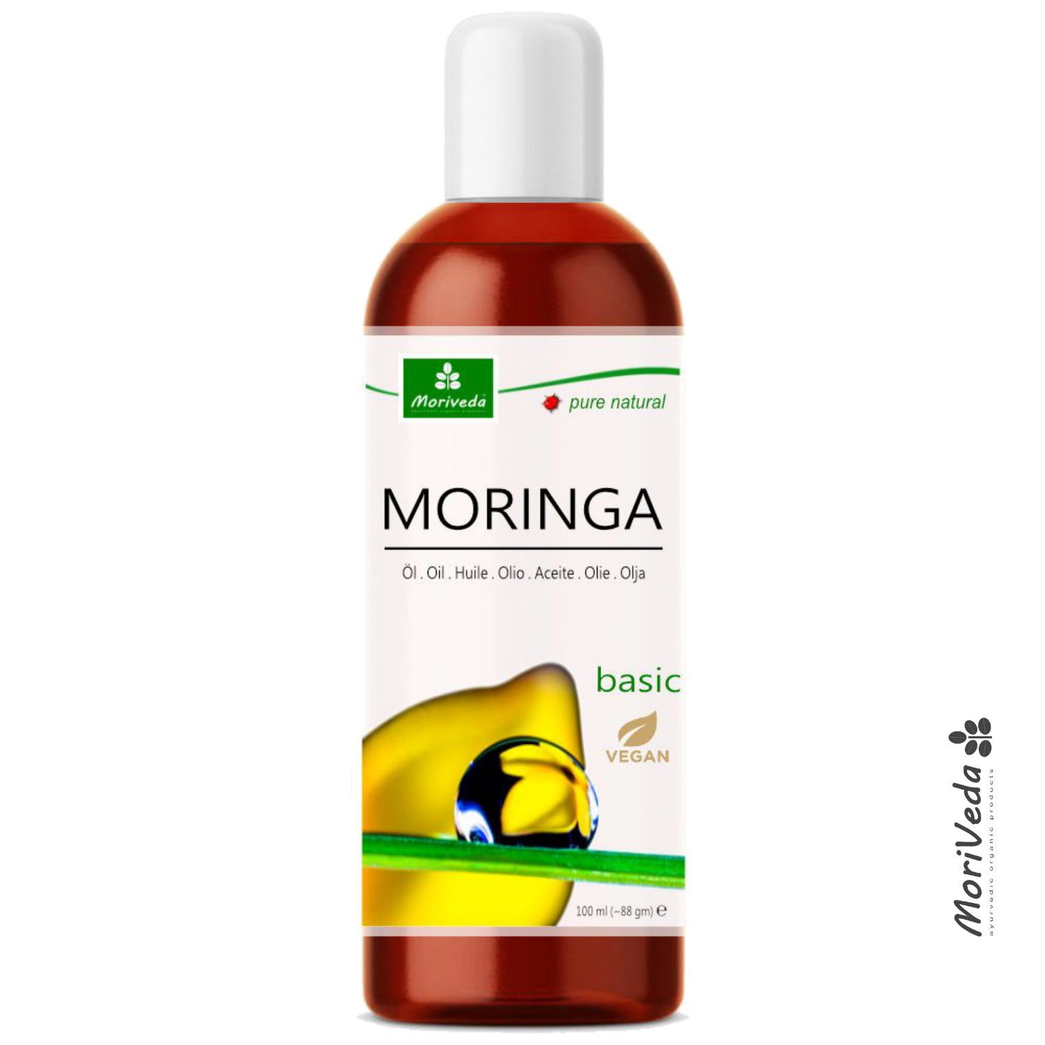 Moriveda Moringa Öl Basic, Pressung aus geschälten Oleifera Samen & Schoten