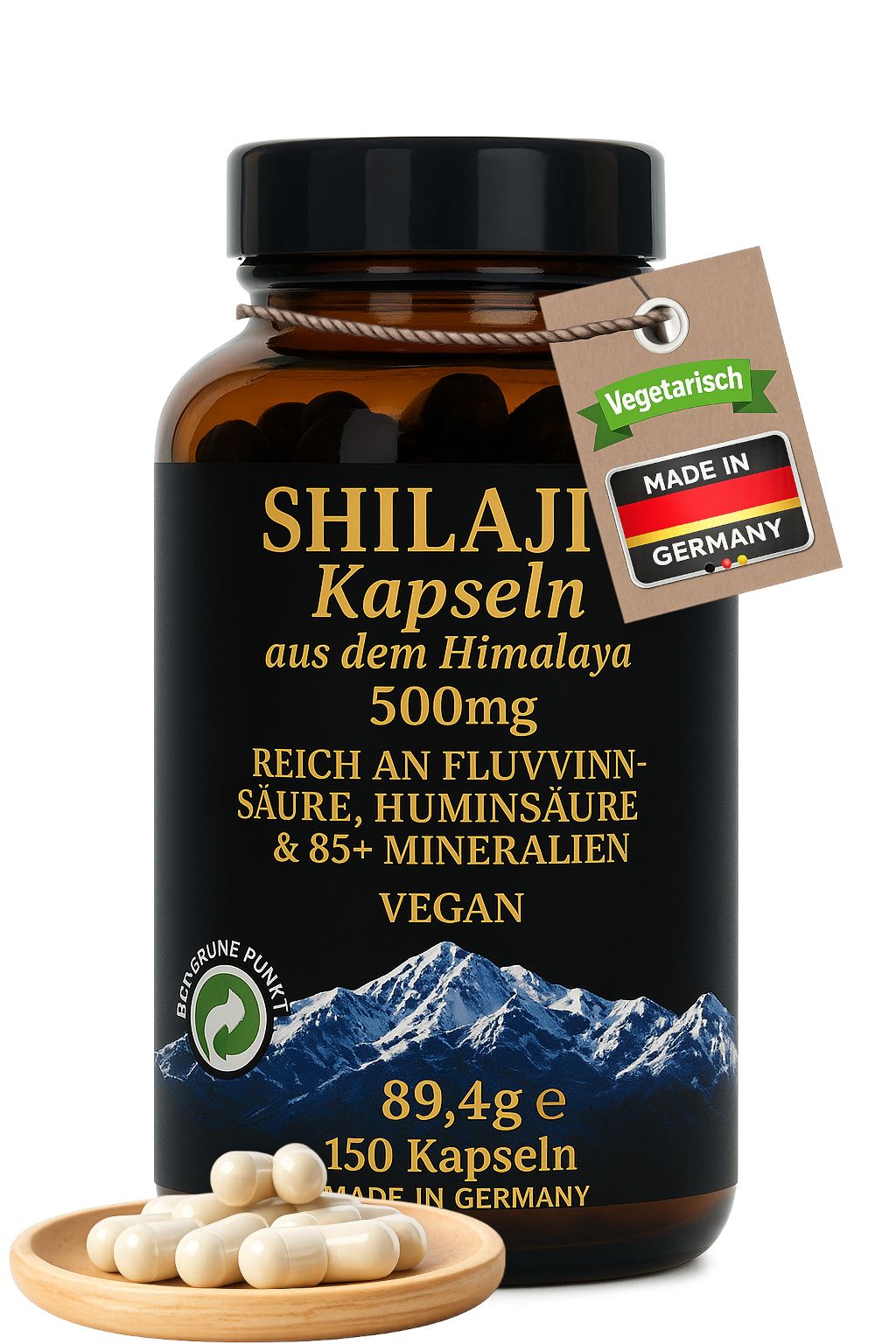 Shilajit Mumijo Kapseln aus dem Himalaya -  Shilajit Kapseln - **150 Kapseln** - LABORGEPRÜFT