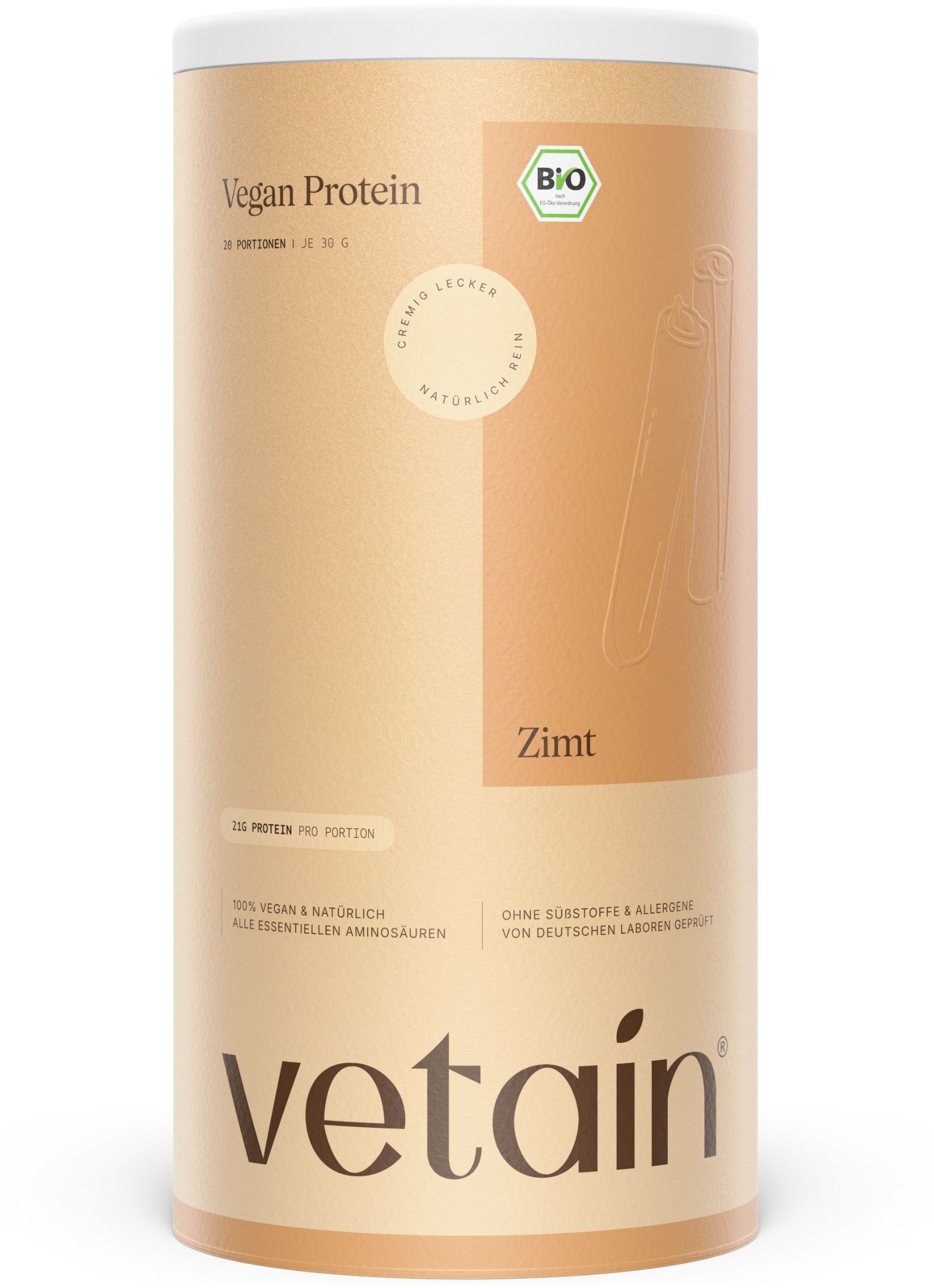 VETAIN BIO Veganes Proteinpulver - Zimt - 21g Eiweiß pro Portion - Ohne Zuckerzusatz