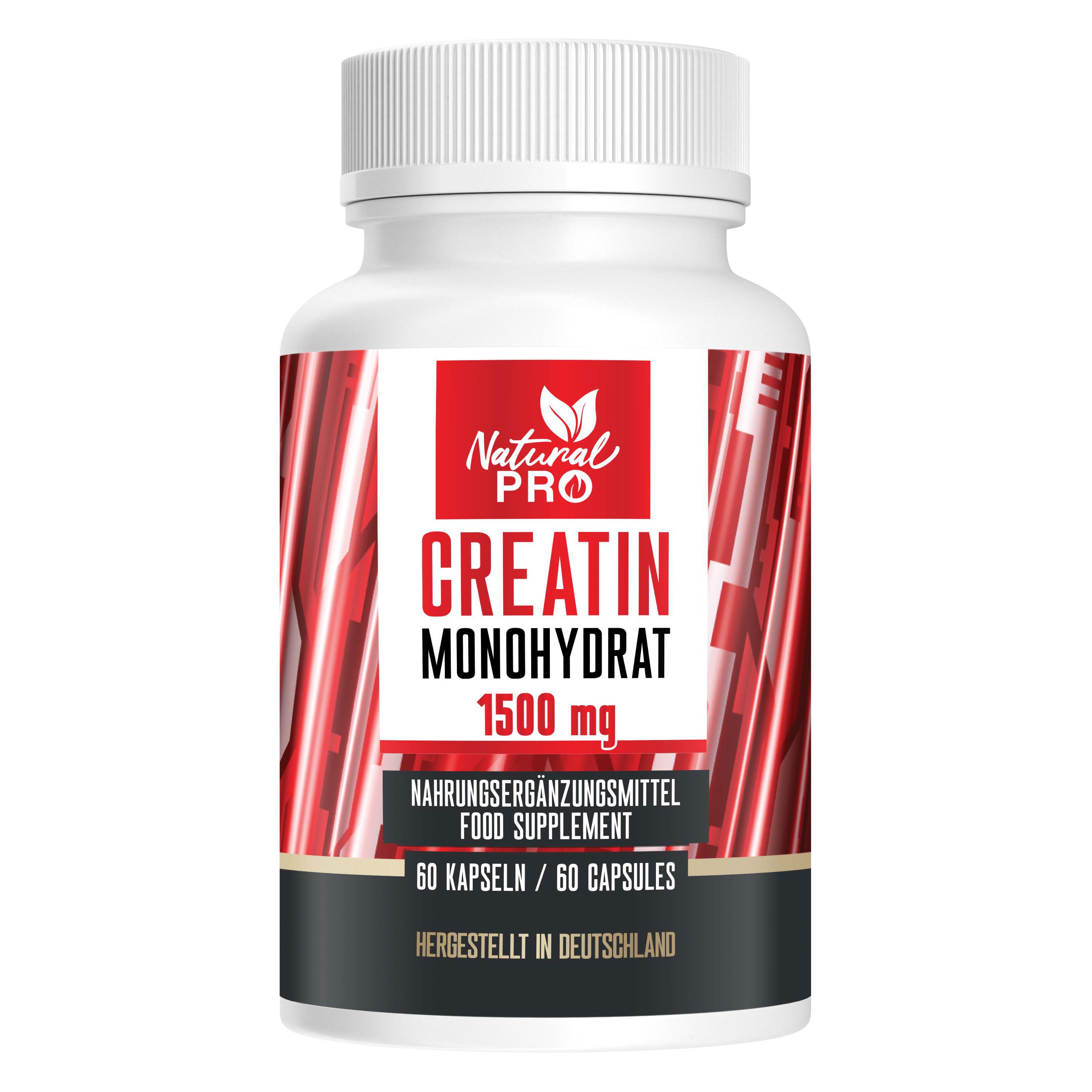 Natural Pro | Creatin Monohydrat | 1500mg Kreatine Monohydrate pro 2 Kapseln