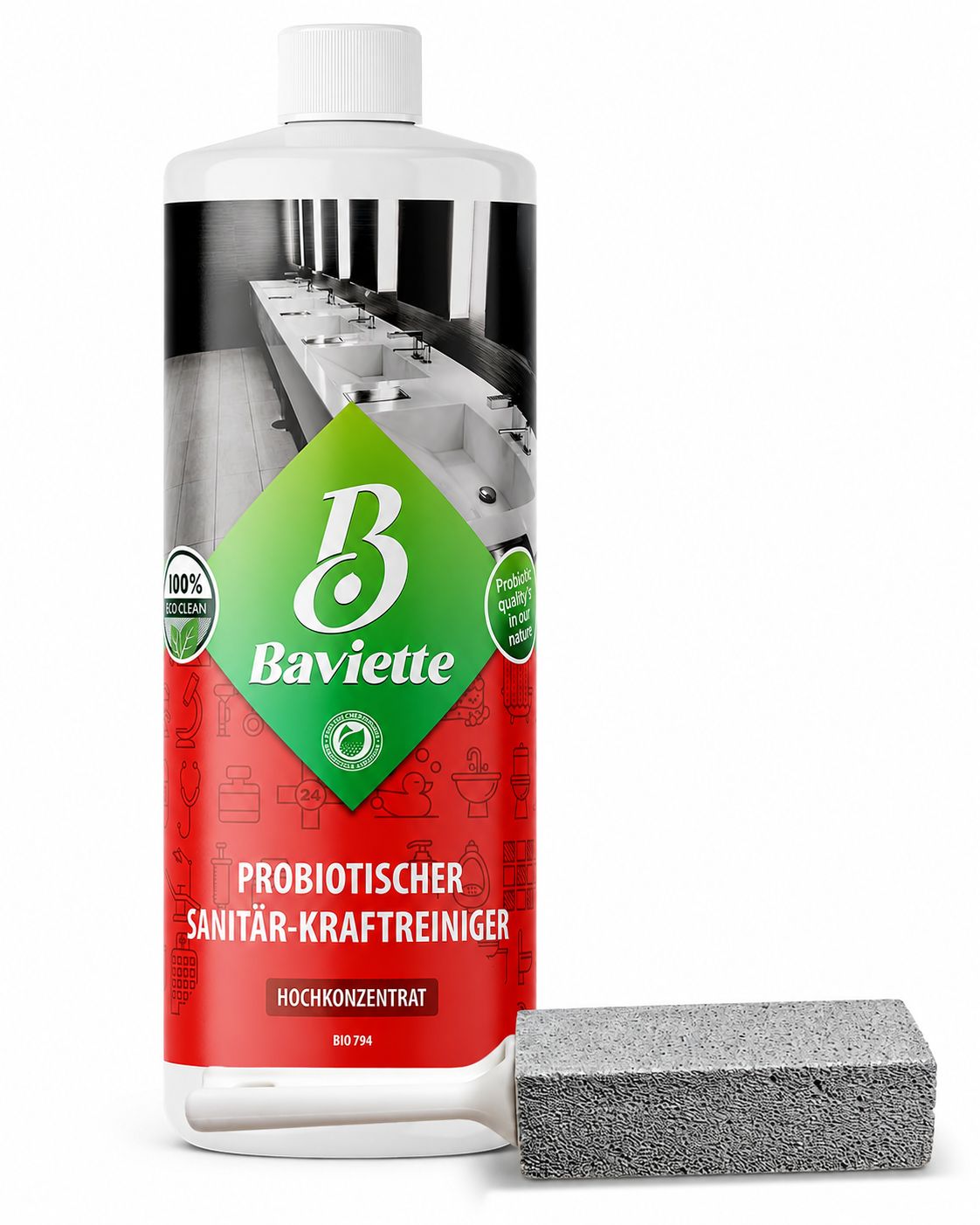 Baviette ProBio Clean - Probiotischer Sanitär-Kraftreiniger Konzentrat inkl. Bimsstein
