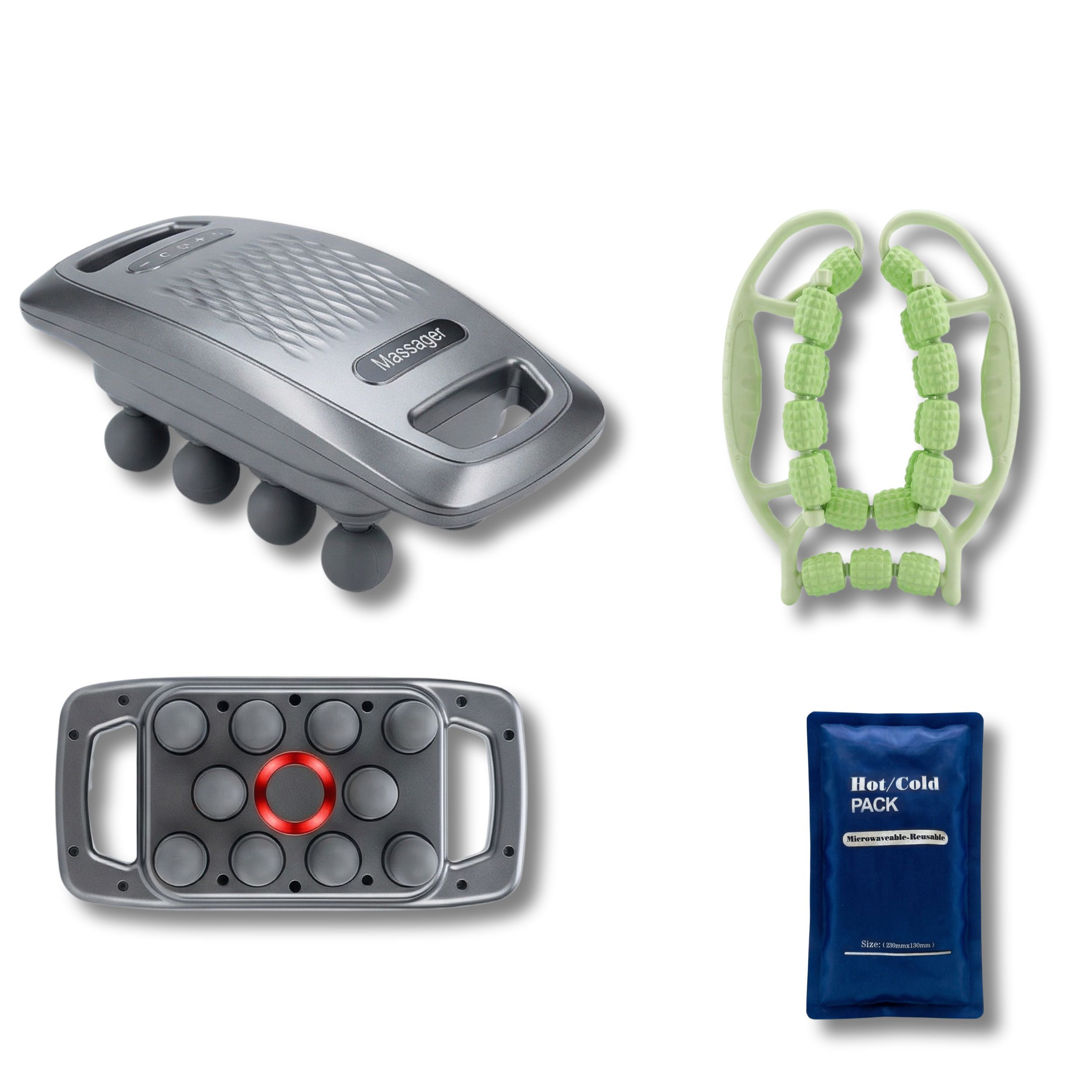 Regenerationsbox – Massagepistole + 360°-Muskelrolle + Warm-/Kalt-Gelpack gegen Schmerzen