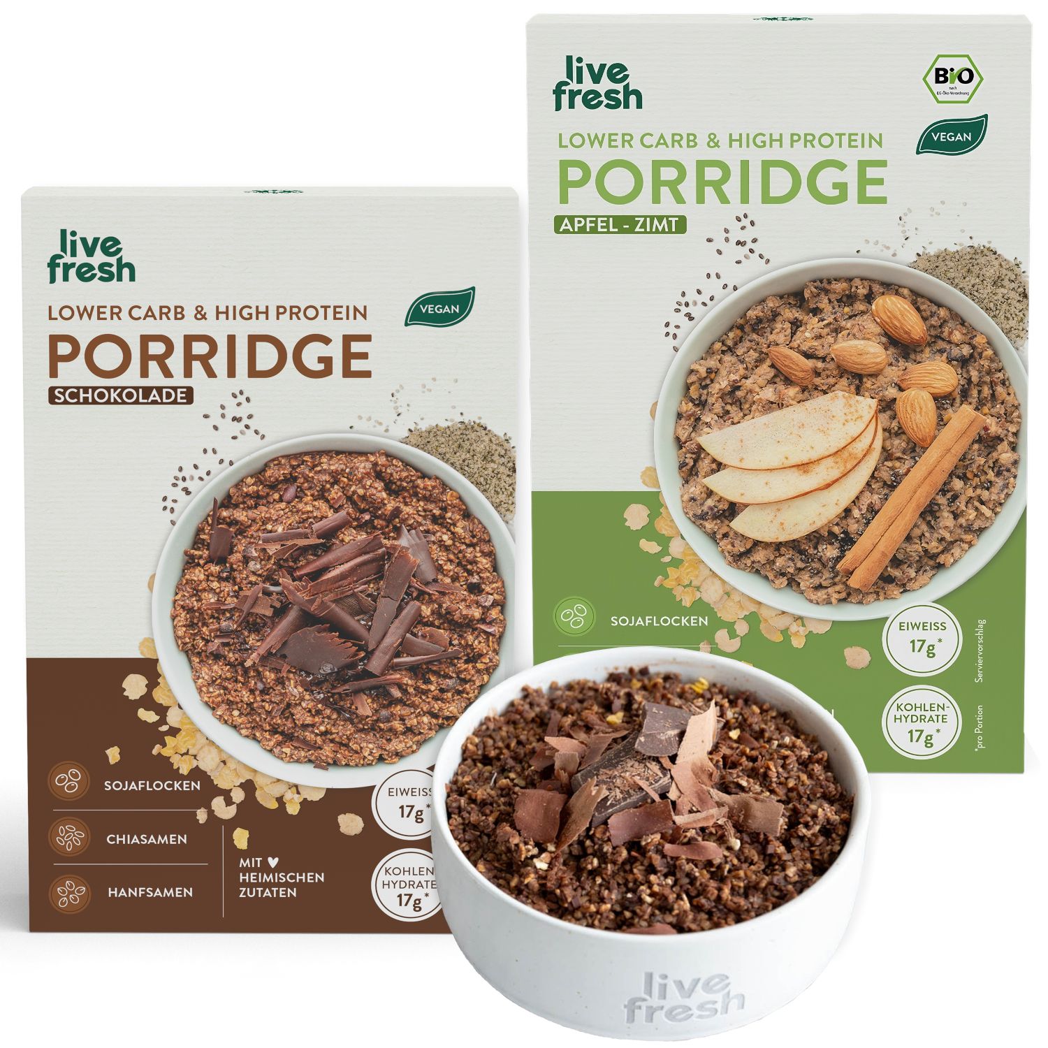 LiveFresh Porridge Probierpaket – Lower Carb & High Protein