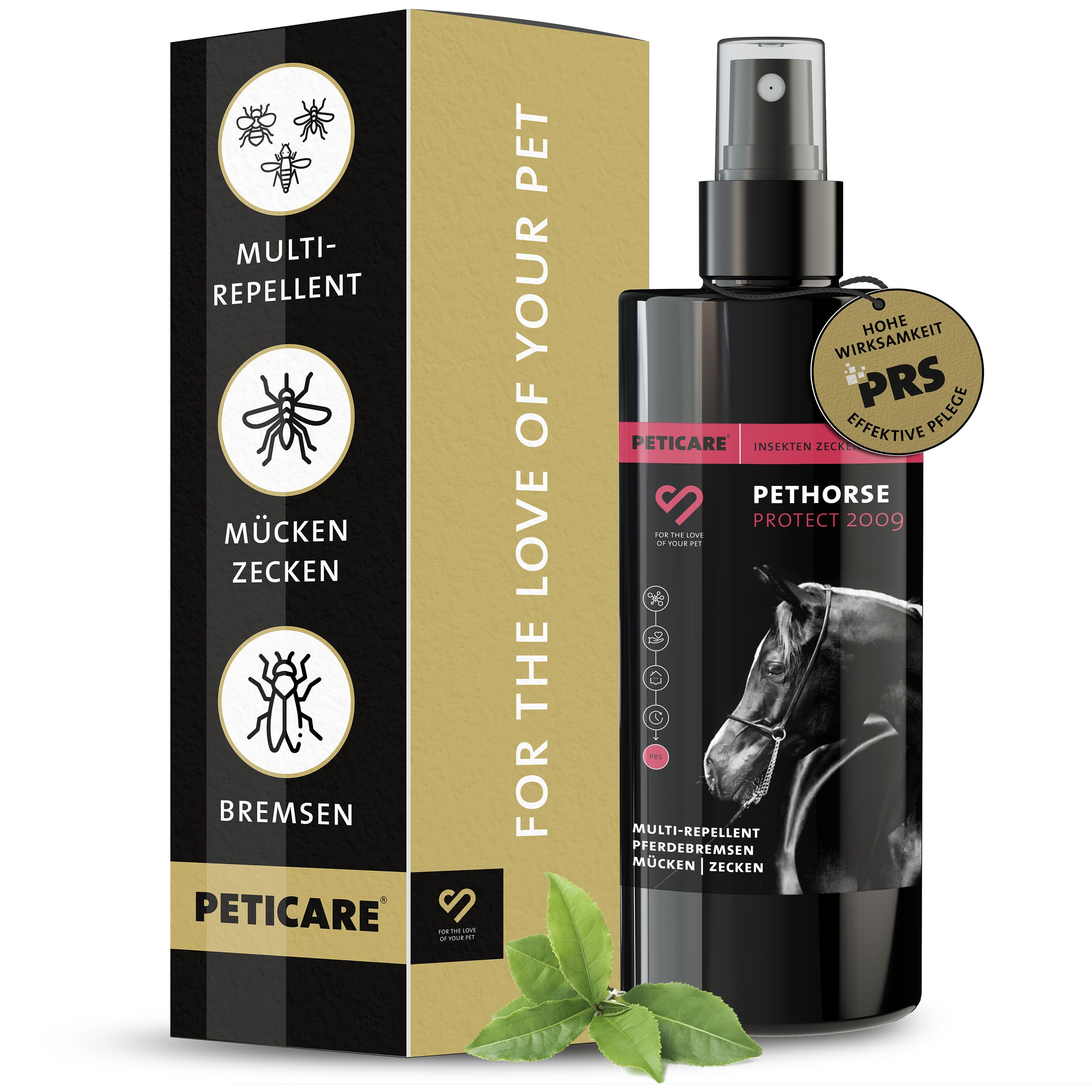 Peticare Insektenschutz für Pferde, Multi-Repellent gegen Bremsen, Zecken & Mücken, Langzeit-Schutz