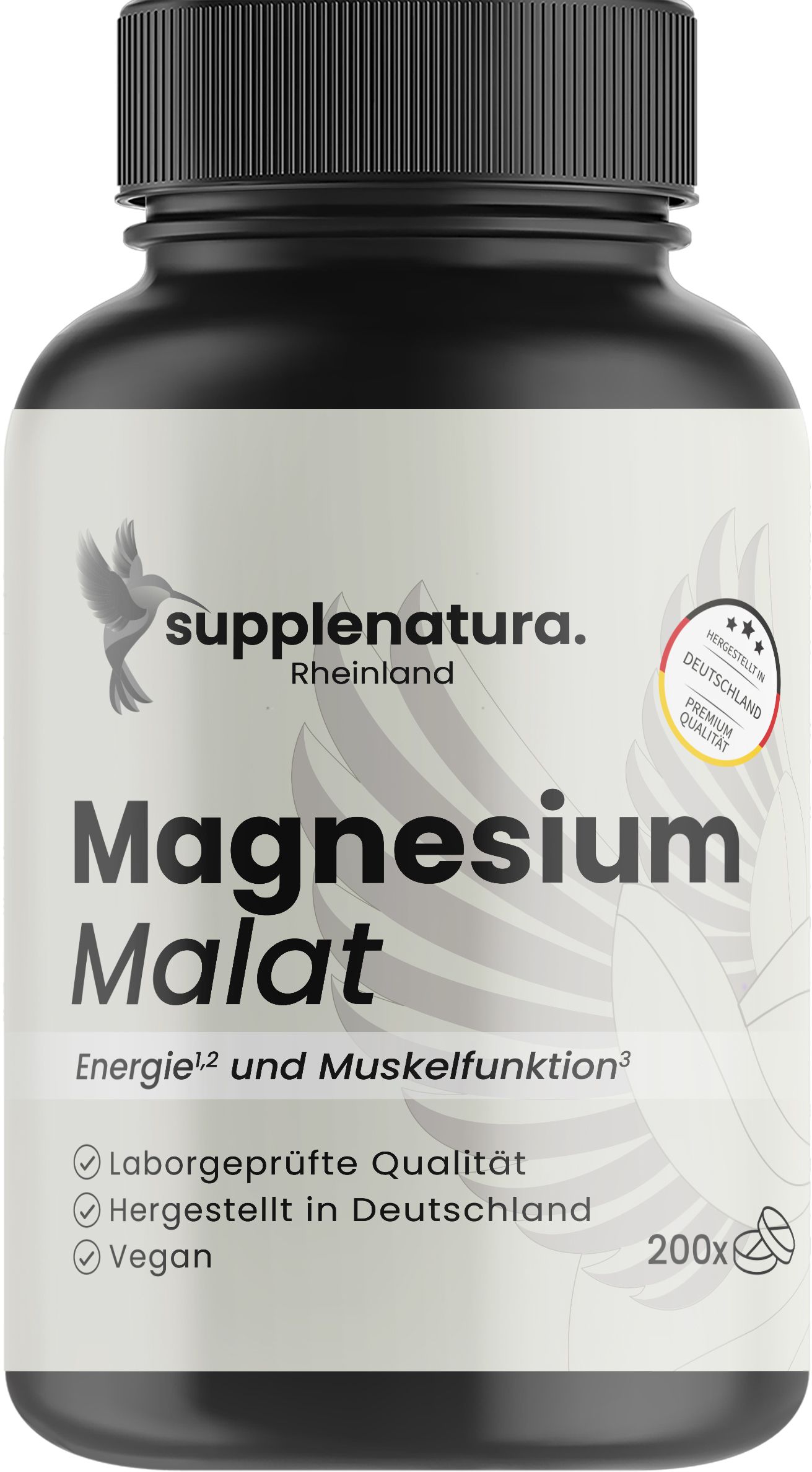 Supplenatura Rheinland® Magnesium Malat hochdosiert – 200 Tabletten, 300 mg Magnesium