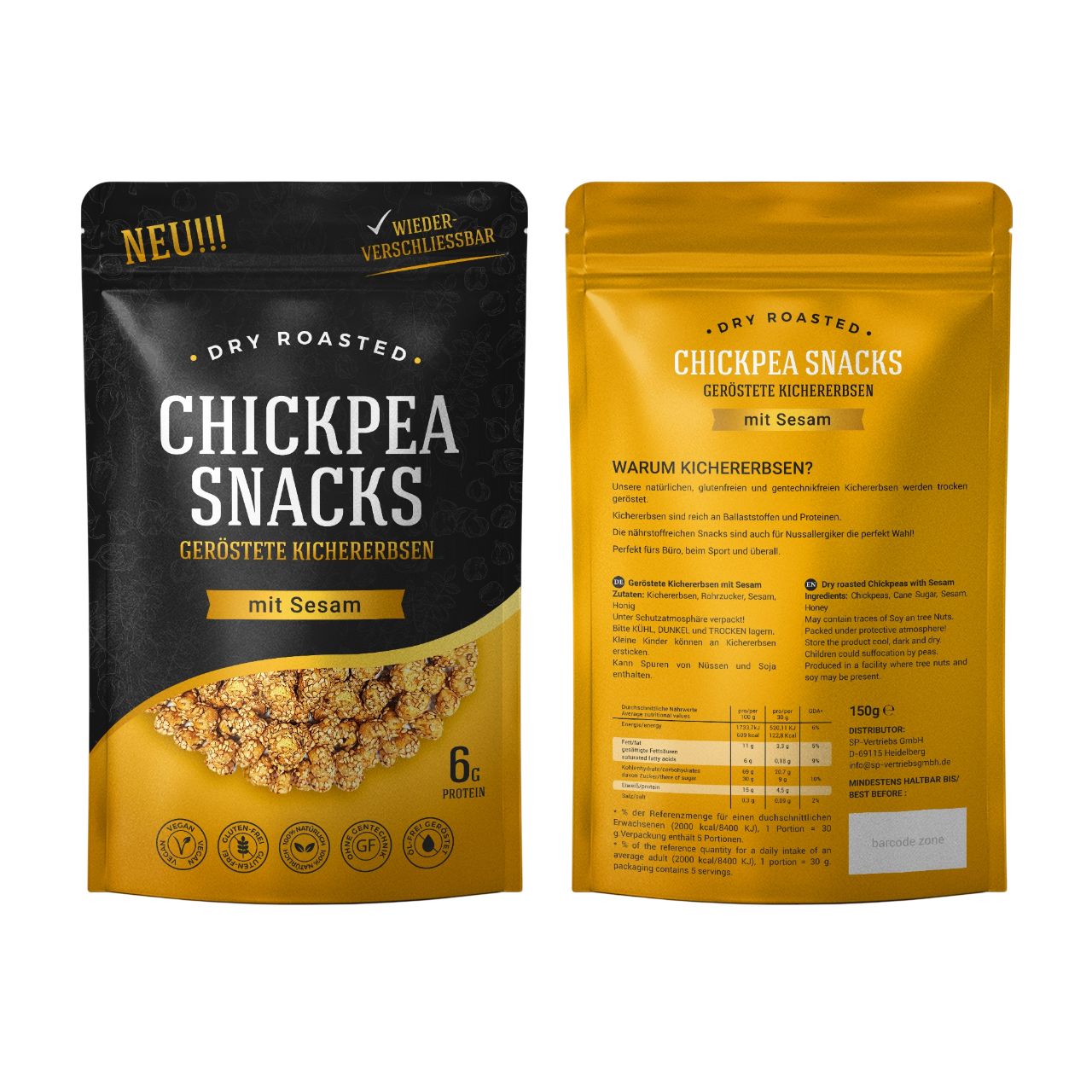 Chickpea Snacks geröstete Kichererbsen Sesam