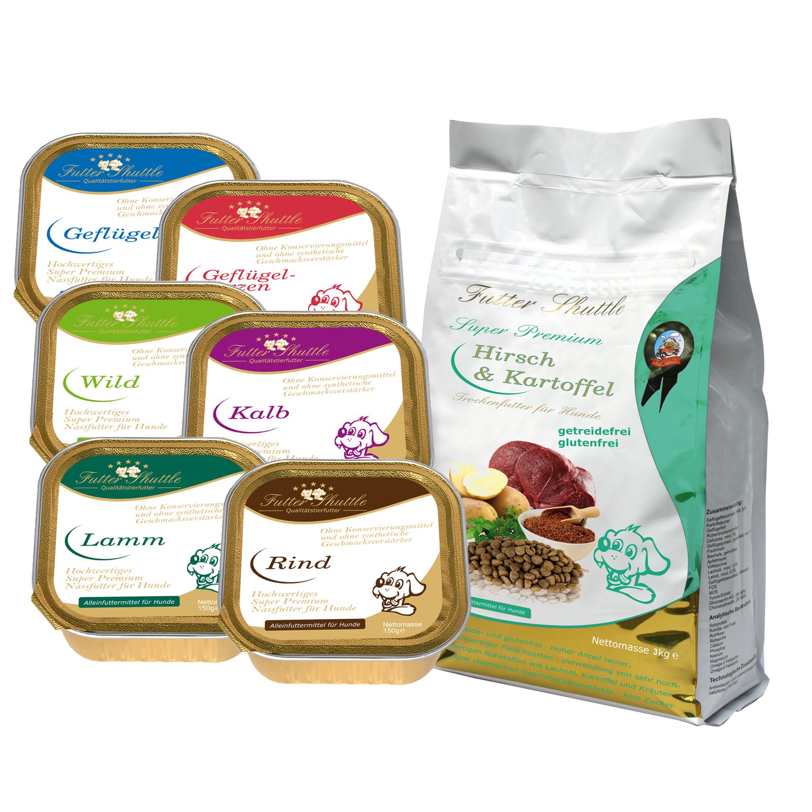 Futter Shuttle Sparpaket getreidefreies Hunde Nassfutter und Trockenfutter