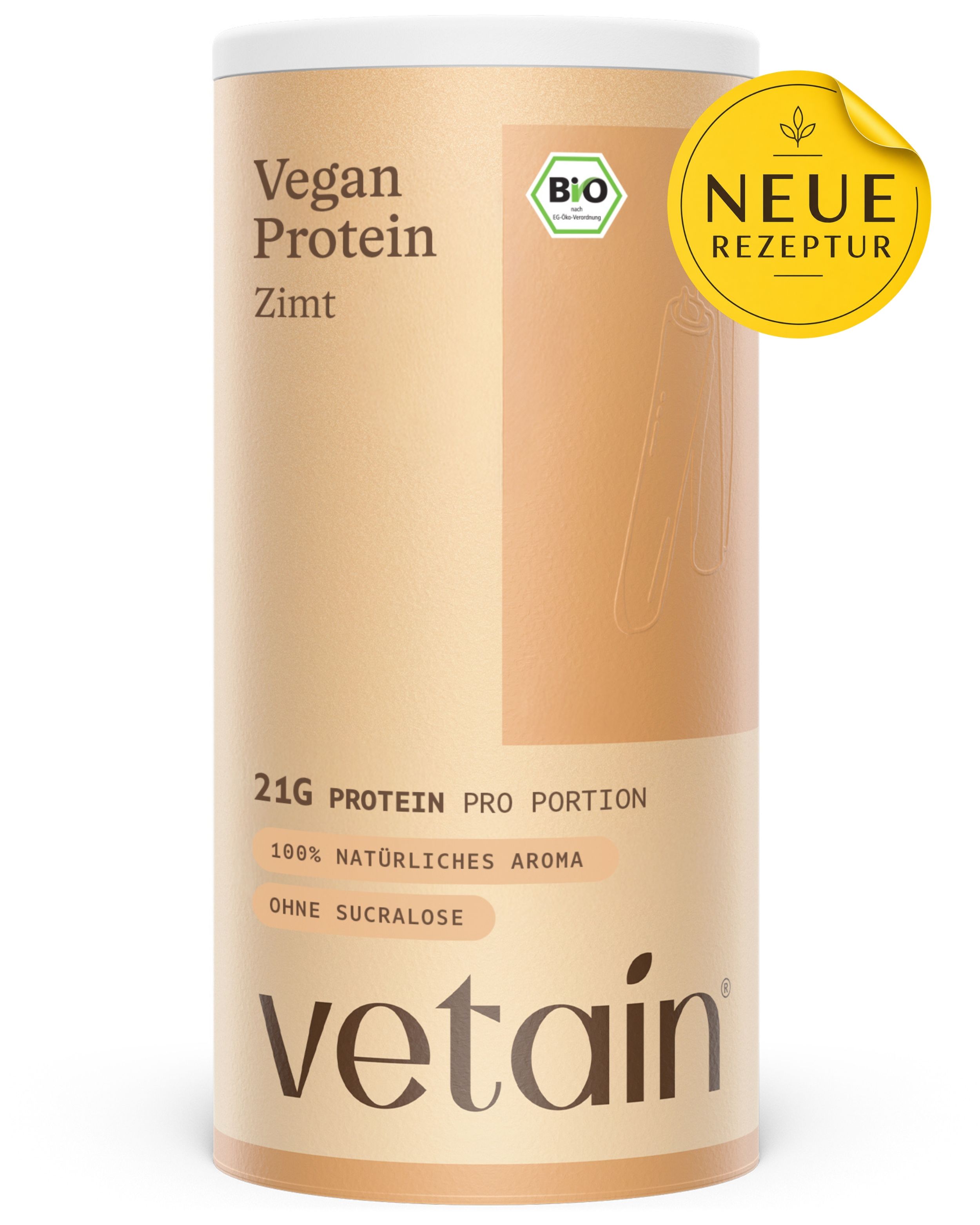 VETAIN Proteinpulver Vegan - Zimt - 21g Eiweiß pro Portion - Ohne Zuckerzusatz - 100% Bio