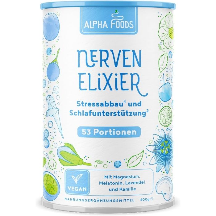 Nerven Elixier - Melatonin, Magnesium und mehr für Beruhigung und Schlaf am Abend - Alpha Foods